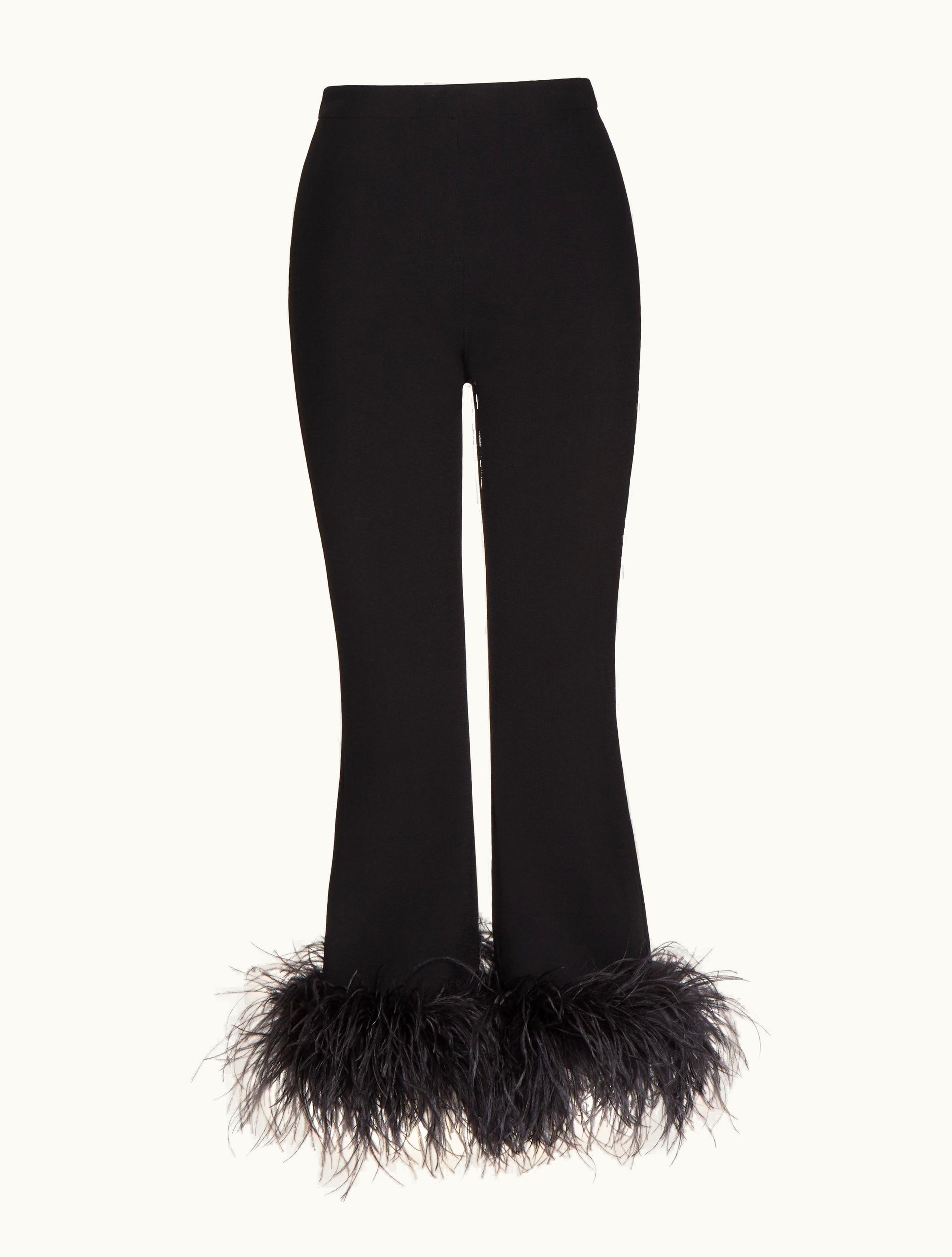 Valentino Valentino Stretched Viscose Trousers With Feathers For Woman In Black