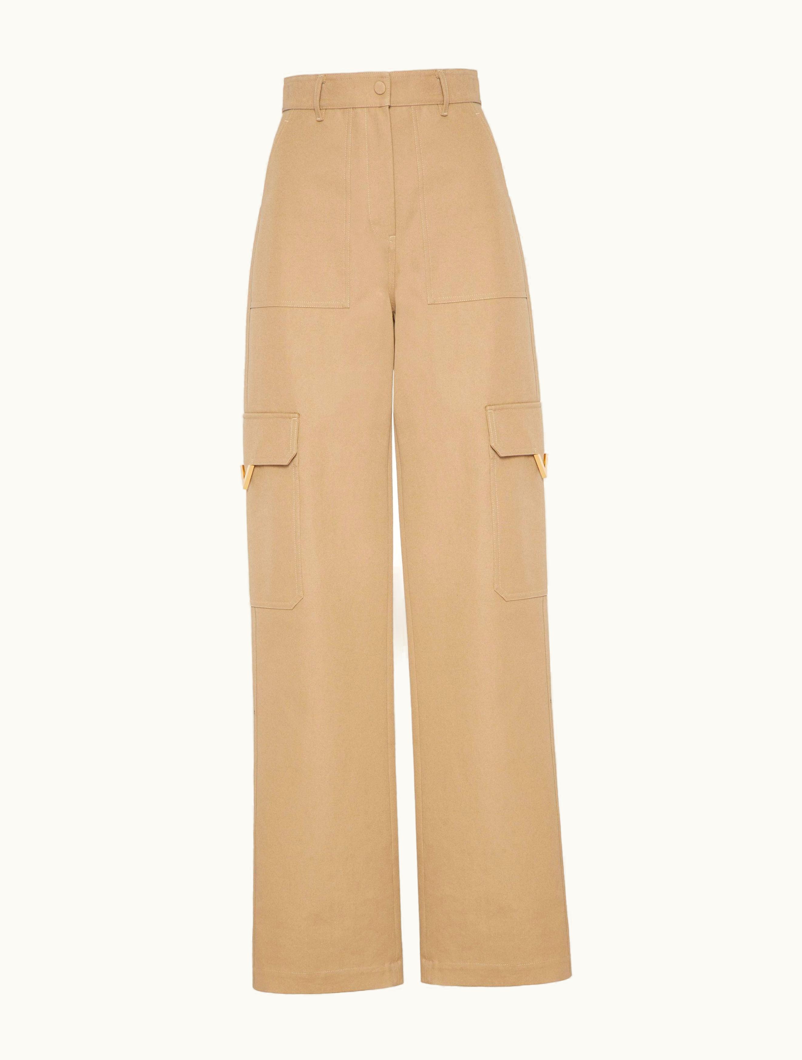 Valentino Valentino Stretch Cotton Canvas Cargo Pants For Woman In Beige