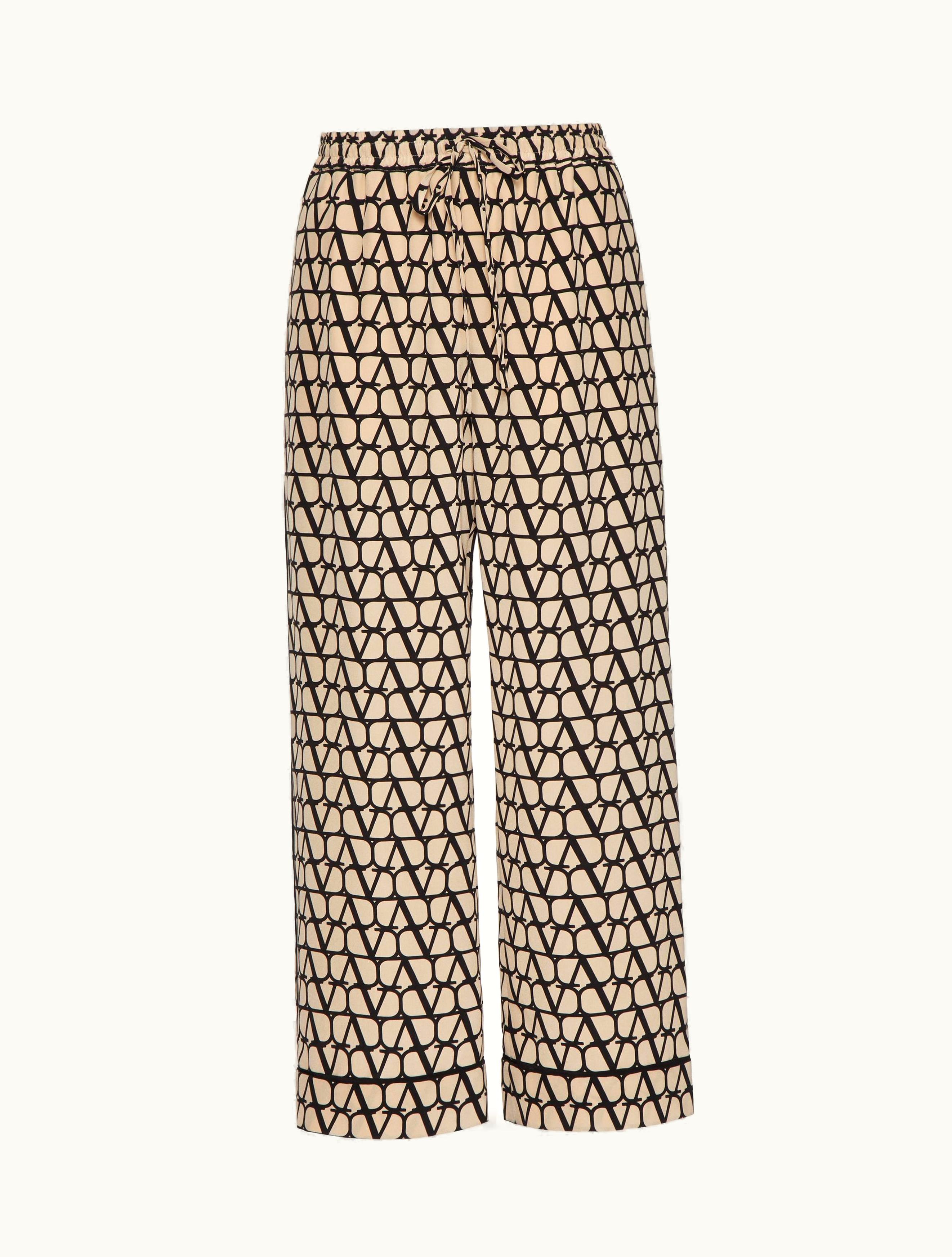 Valentino Valentino Crepe De Chine Toile Iconographe Trousers For Woman In Beige / Black
