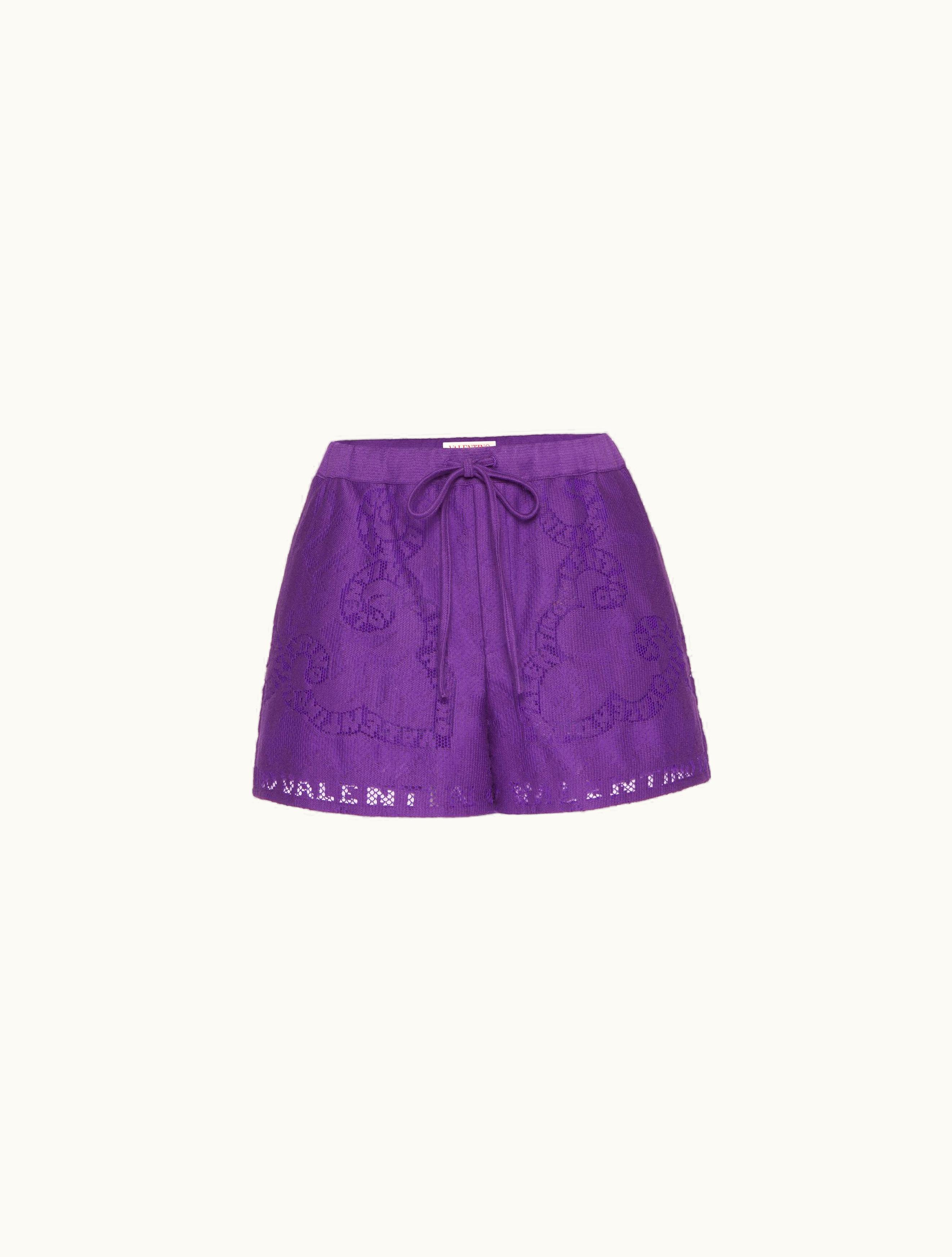 Valentino Valentino Cotton Guipure Lace Shorts For Woman In Astral Purple