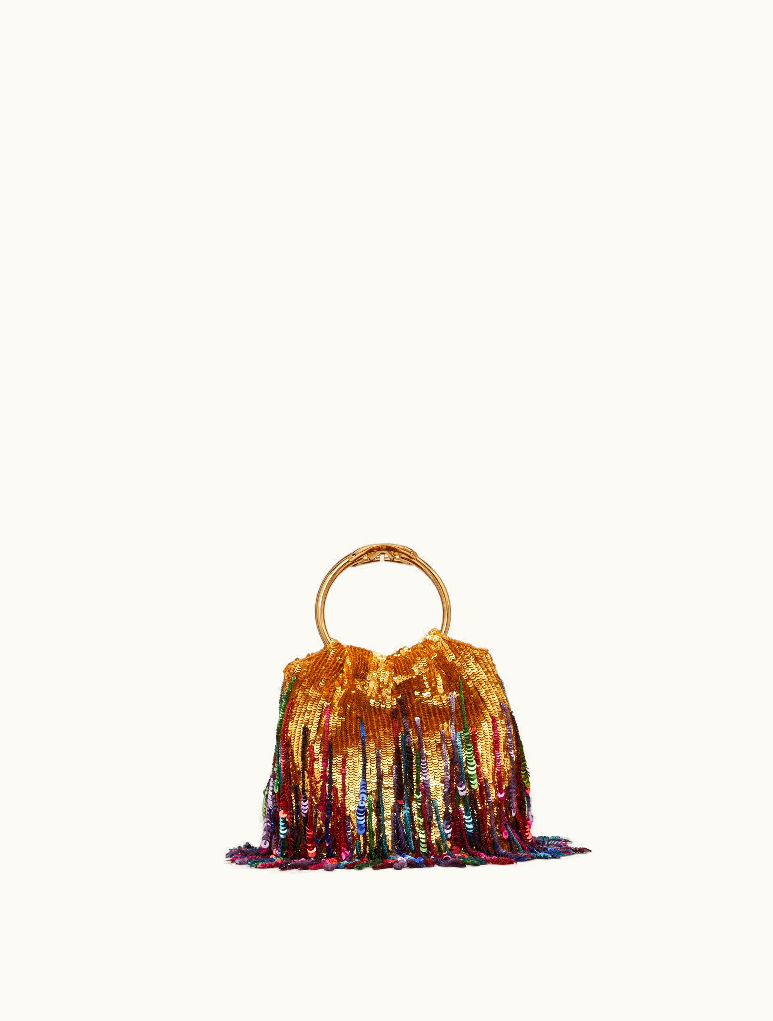 Valentino Valentino Small Carry Secrets Embroidered Bucket Bag For Woman In Gold / Multicolour