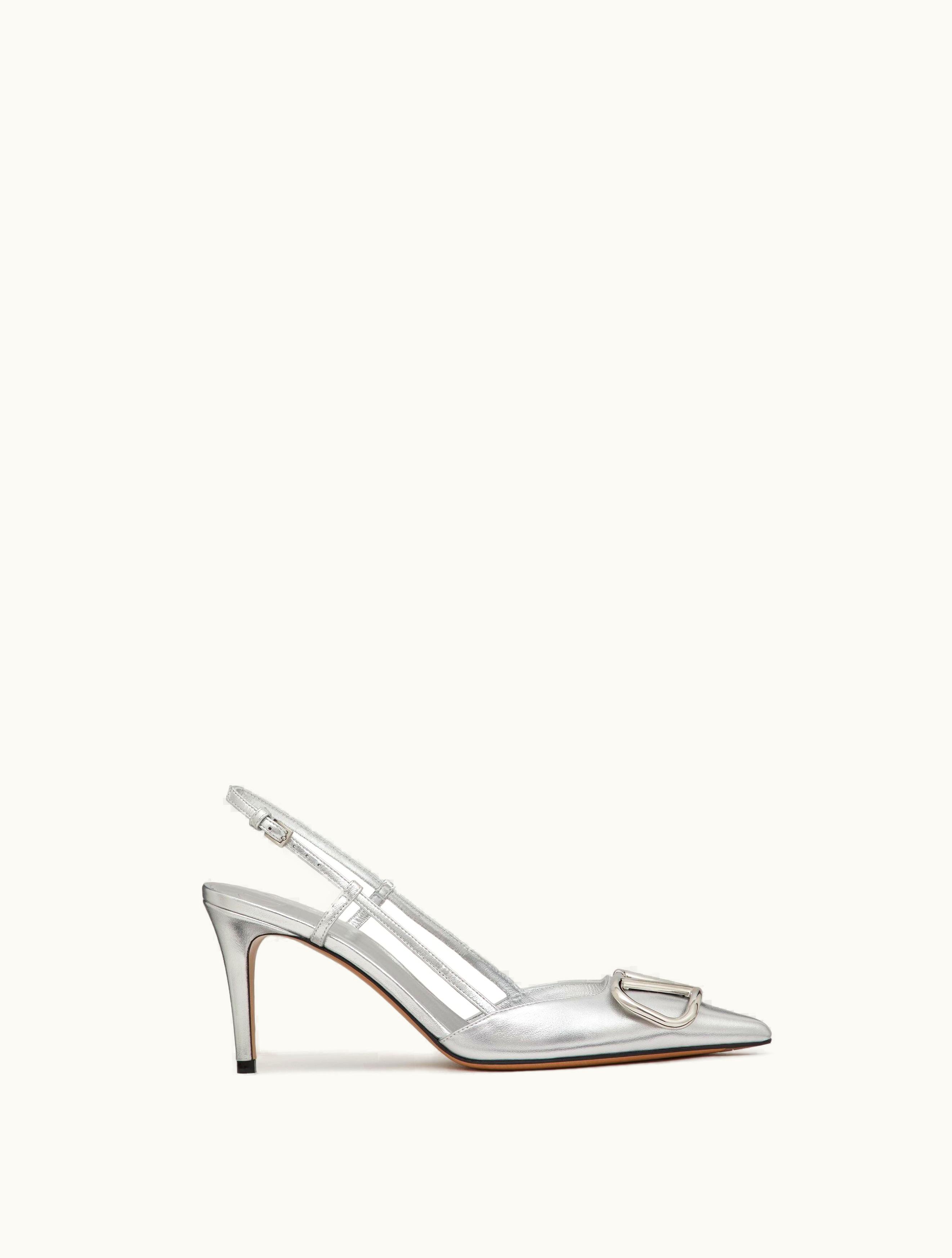 Valentino Valentino Vlogo Signature Slingback Pump In Laminated Nappa Leather 80mm For Woman In Silver