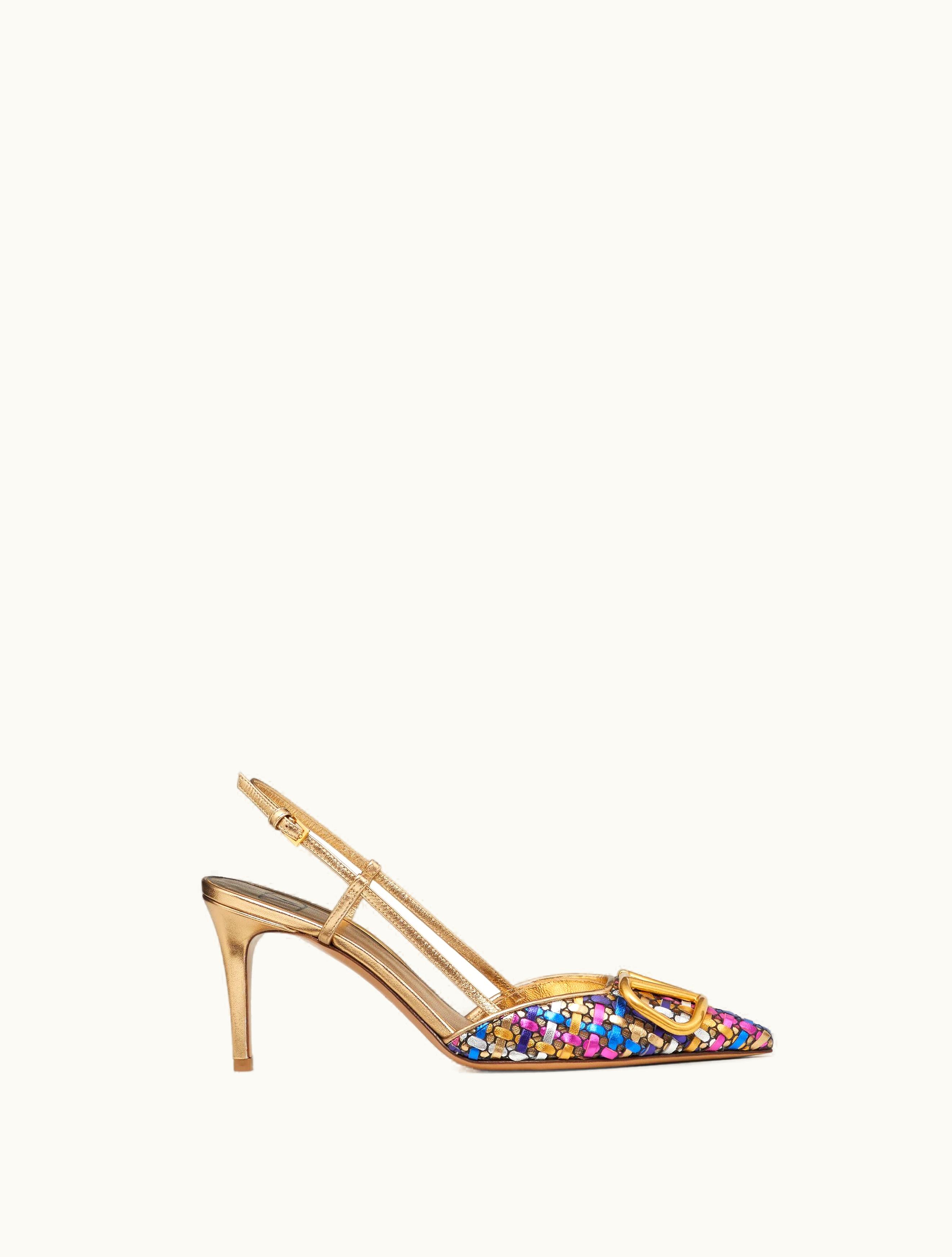 Valentino Valentino Vlogo Signature Slingback Pump In Woven Metallic Nappa 80 MM For Woman In Gold / Multicolour