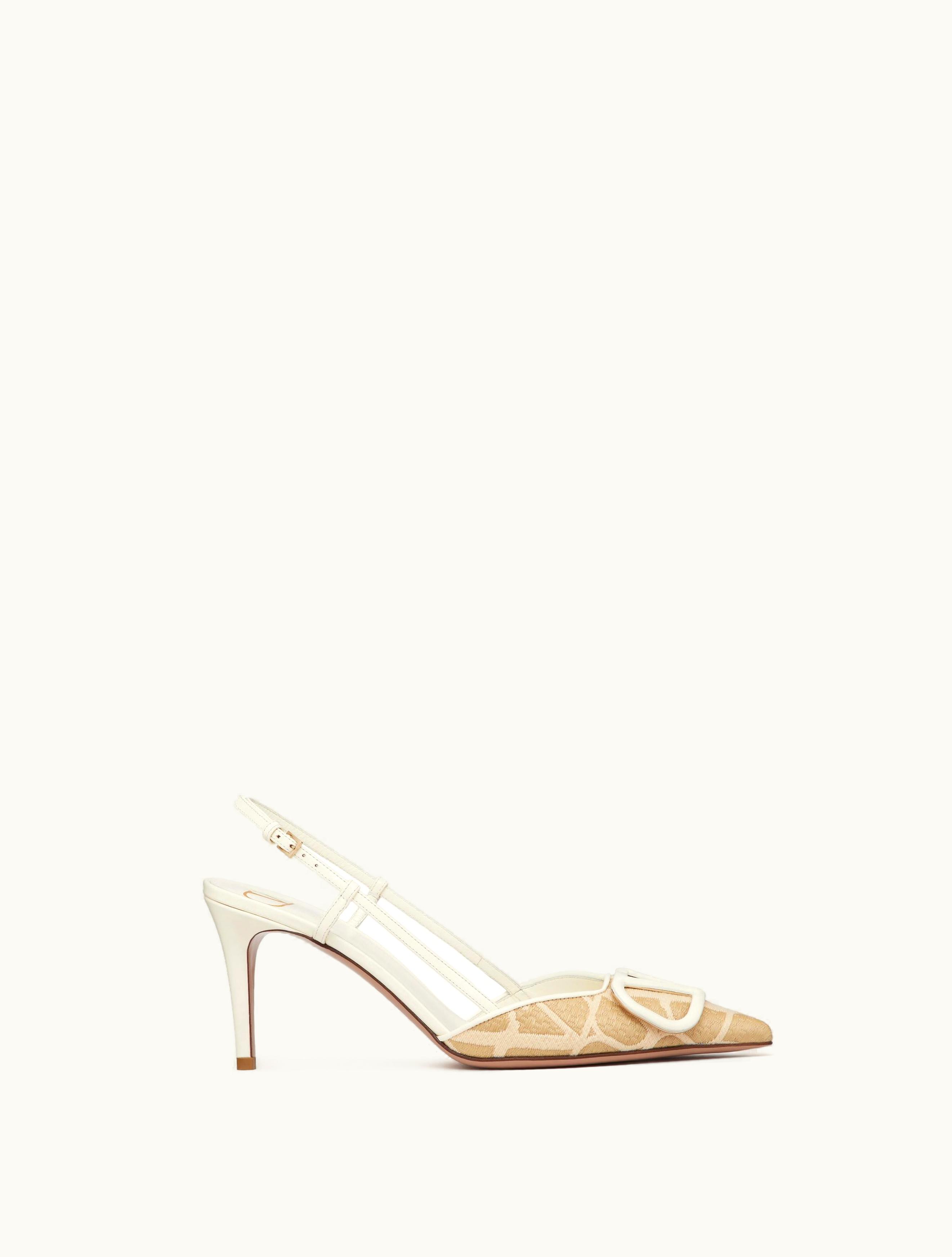 Valentino Valentino Vlogo Signature Slingback Pump In Toile Iconographe Raffia 80mm For Woman In Natural / Ivory