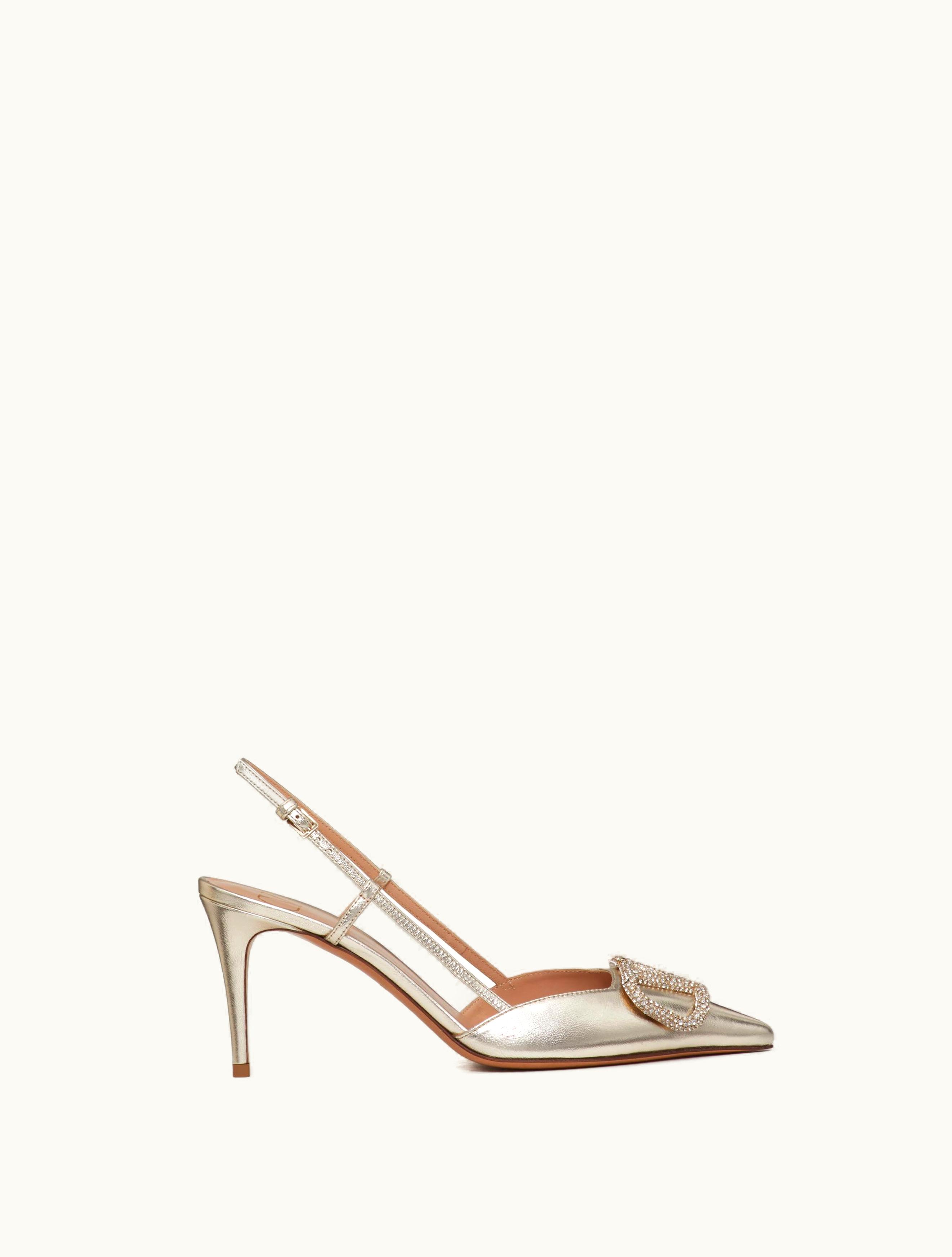 Valentino Valentino Vlogo Glow Laminated Nappa Slingback Pump 80 MM / 3.15 In. For Woman In Platinum