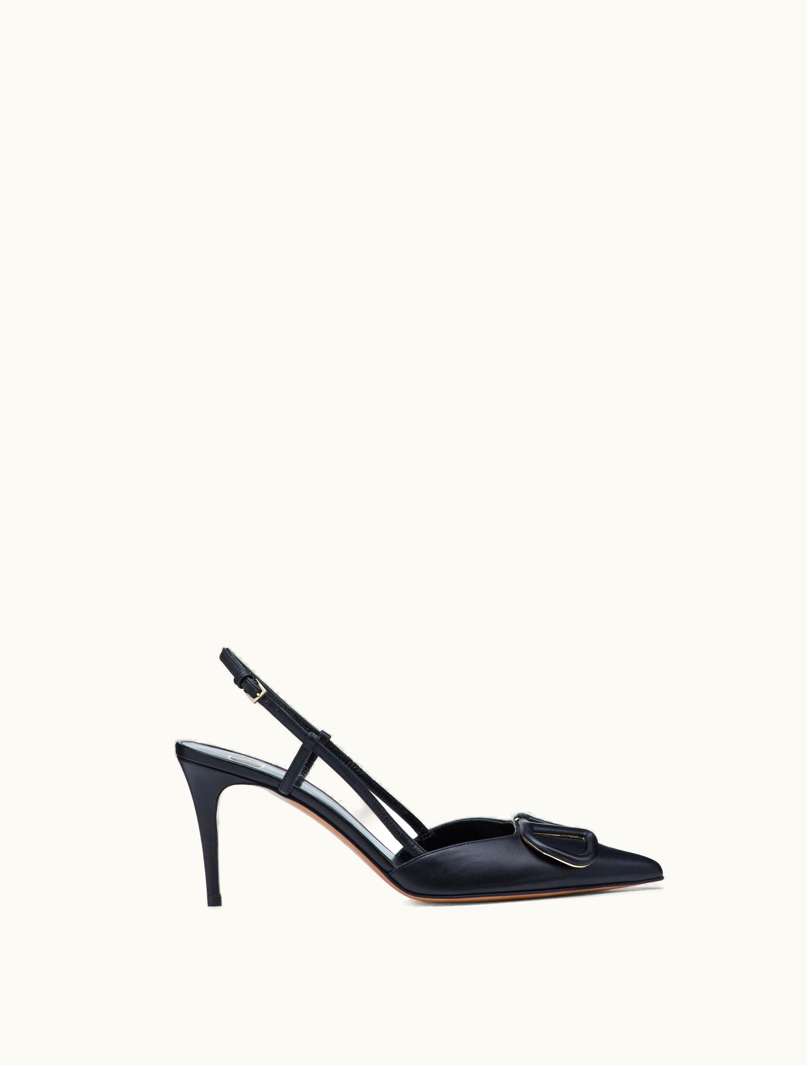 Valentino Valentino Vlogo Signature Calfskin Slingback Pump 80 MM / 3.15 In. For Woman In Black