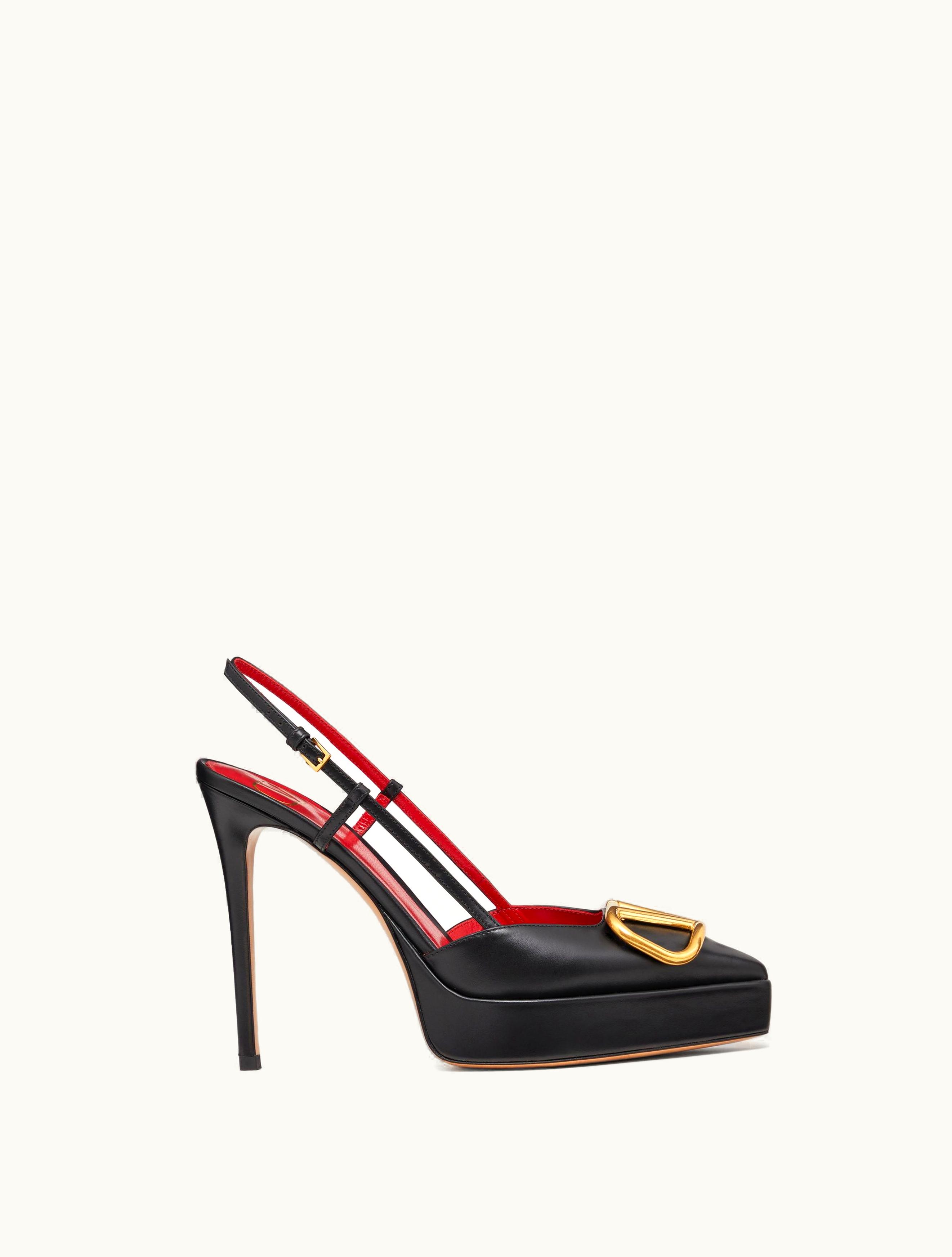 Valentino Valentino Vlogo Signature Calfskin Slingback Platform Pump 120mm For Woman In Poudre