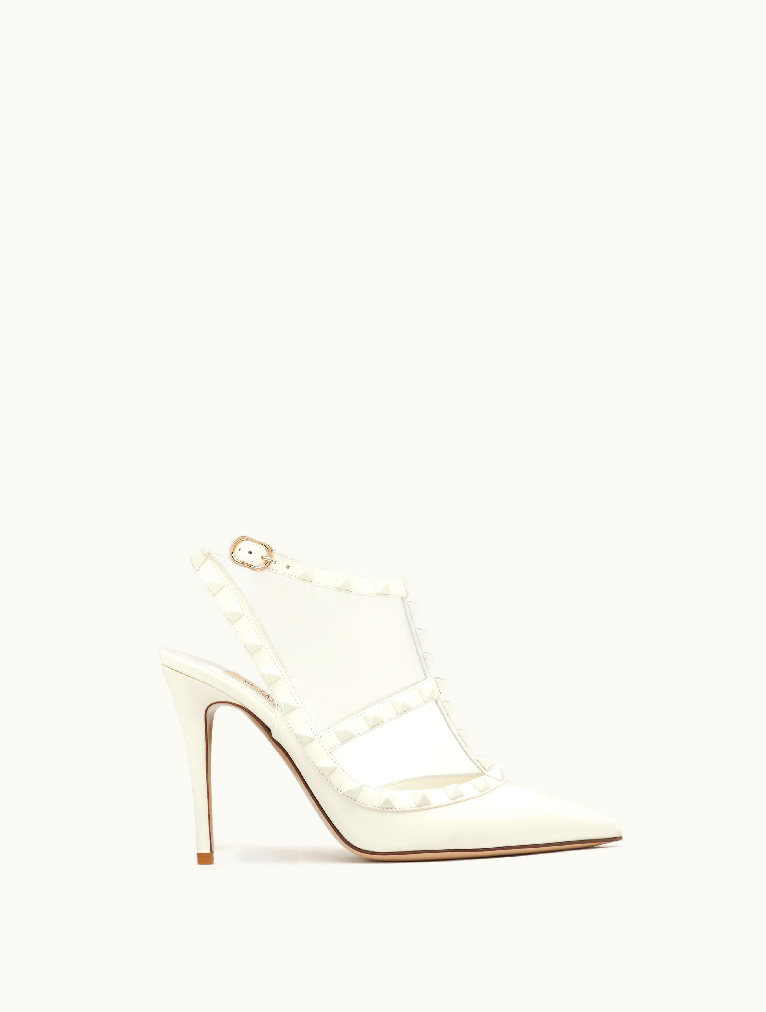 Valentino Valentino Rockstud Ankle Strap Pump With Tonal Studs 100 MM For Woman In Ivory