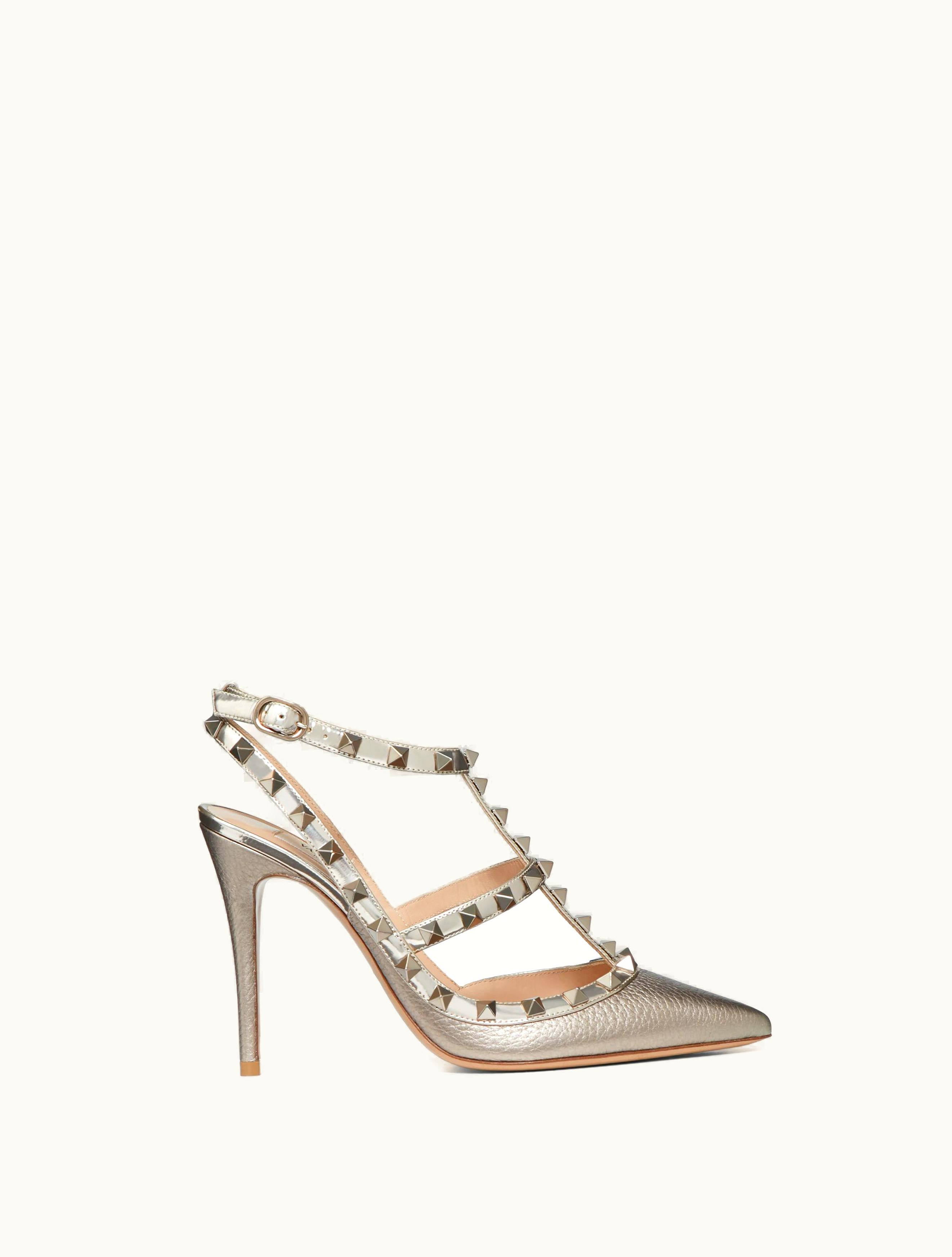 Valentino Valentino Rockstud Metallic Ankle Strap Pump 100 MM For Woman In Skin