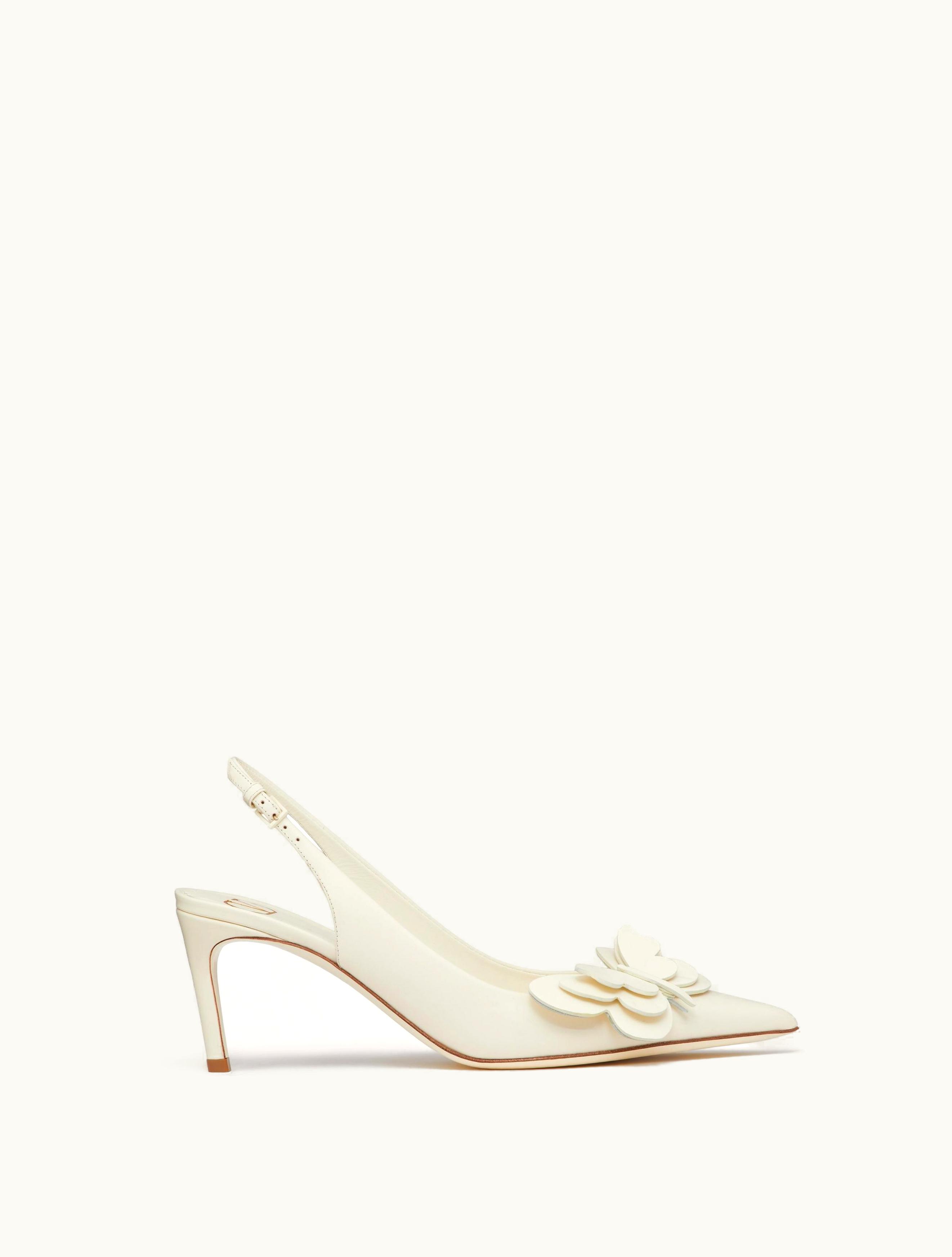 Valentino Valentino Papier-phalène Calfskin Leather Slingback Pump 70mm For Woman In Ivory