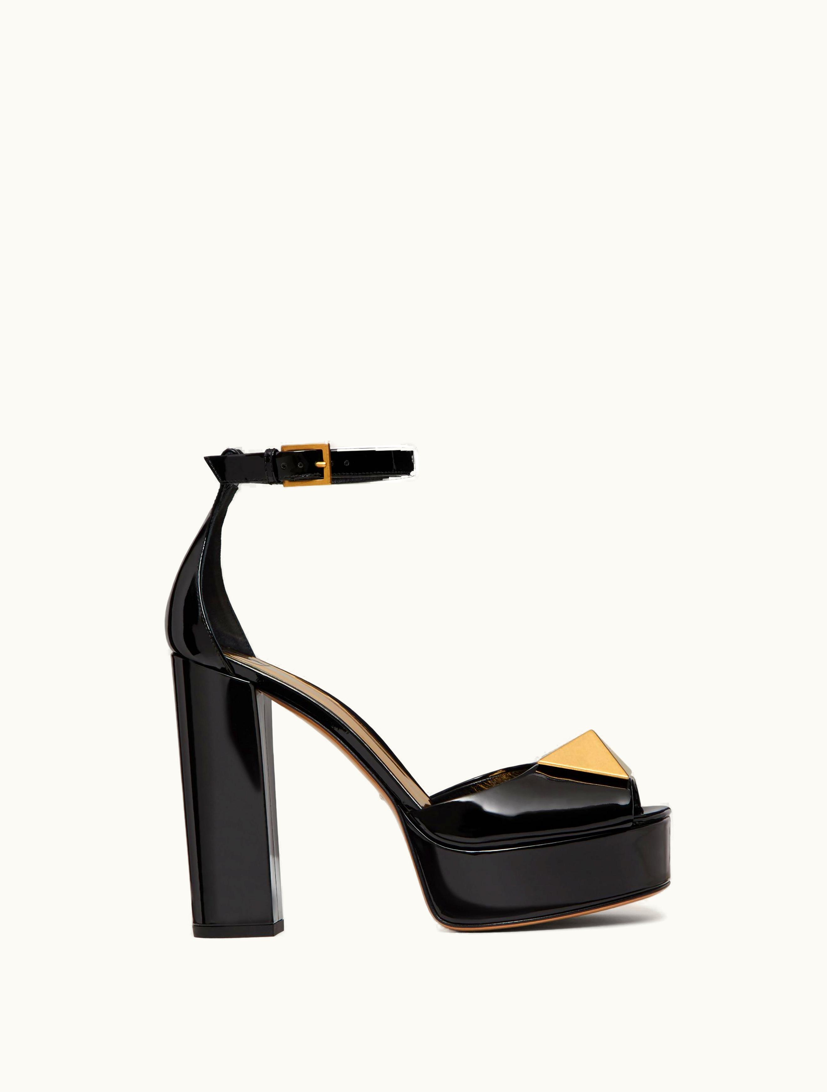 Valentino Valentino Open Toe Pump With One Stud Platform In Patent Leather 120mm For Woman In Black
