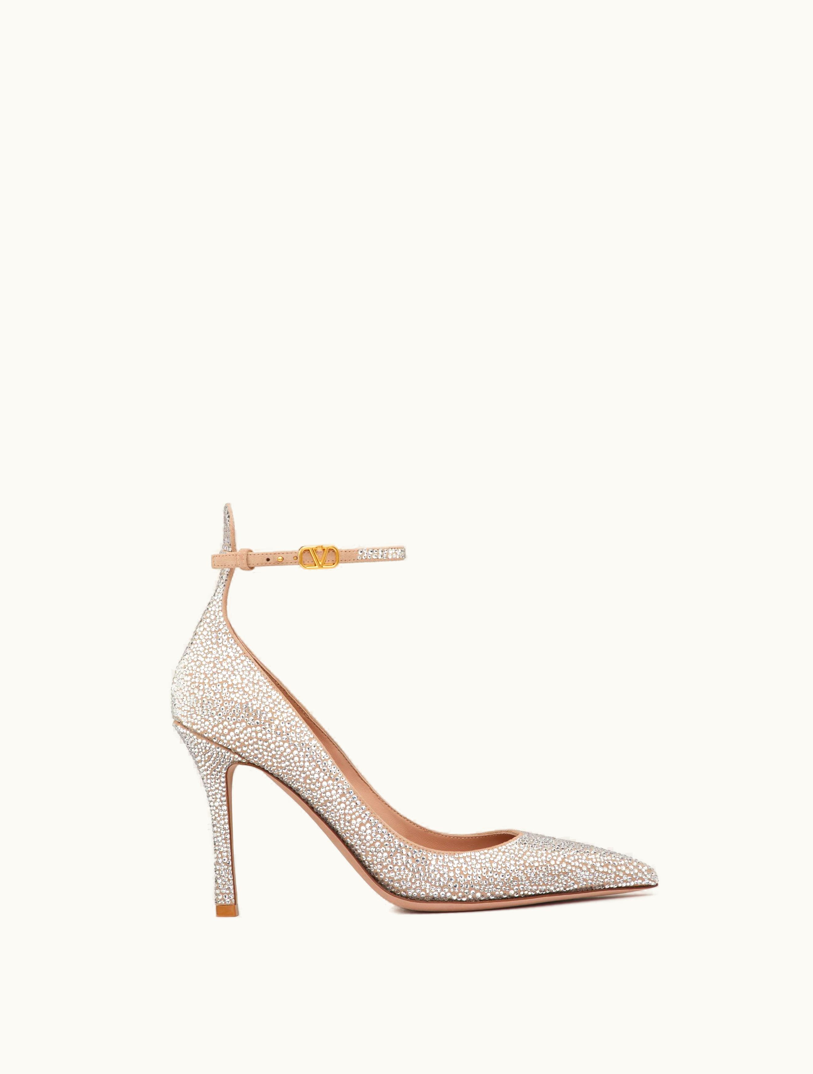 Valentino Valentino Garavani Tan-go Pump With Crystals 100mm For Woman In Crystal / Rose Cannelle