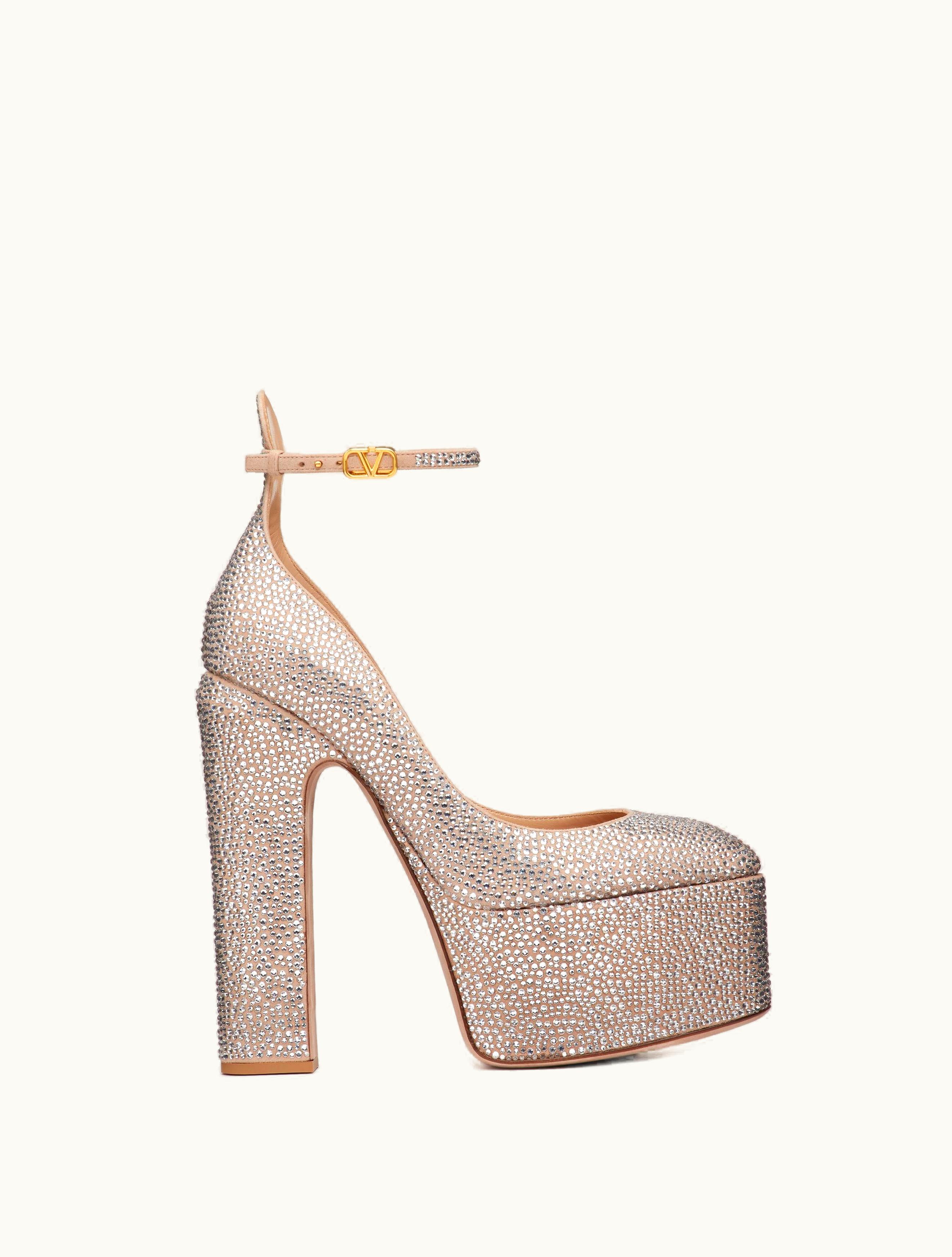 Valentino Valentino Garavani Tan-go Pump With Crystals 155mm For Woman In Crystal / Rose Cannelle
