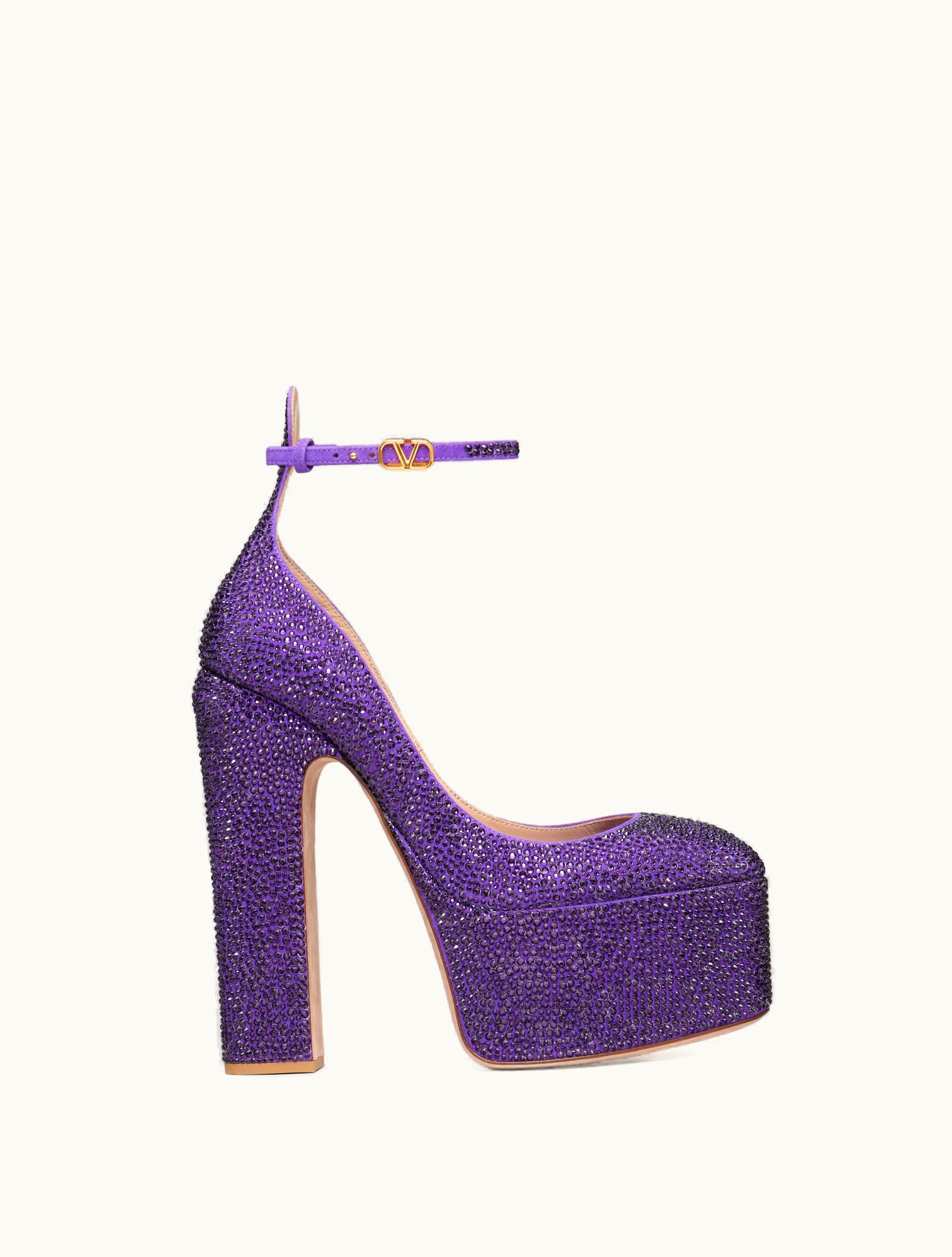 Valentino Valentino Garavani Tan-go Pump With Crystals 155mm For Woman In Electric Violet