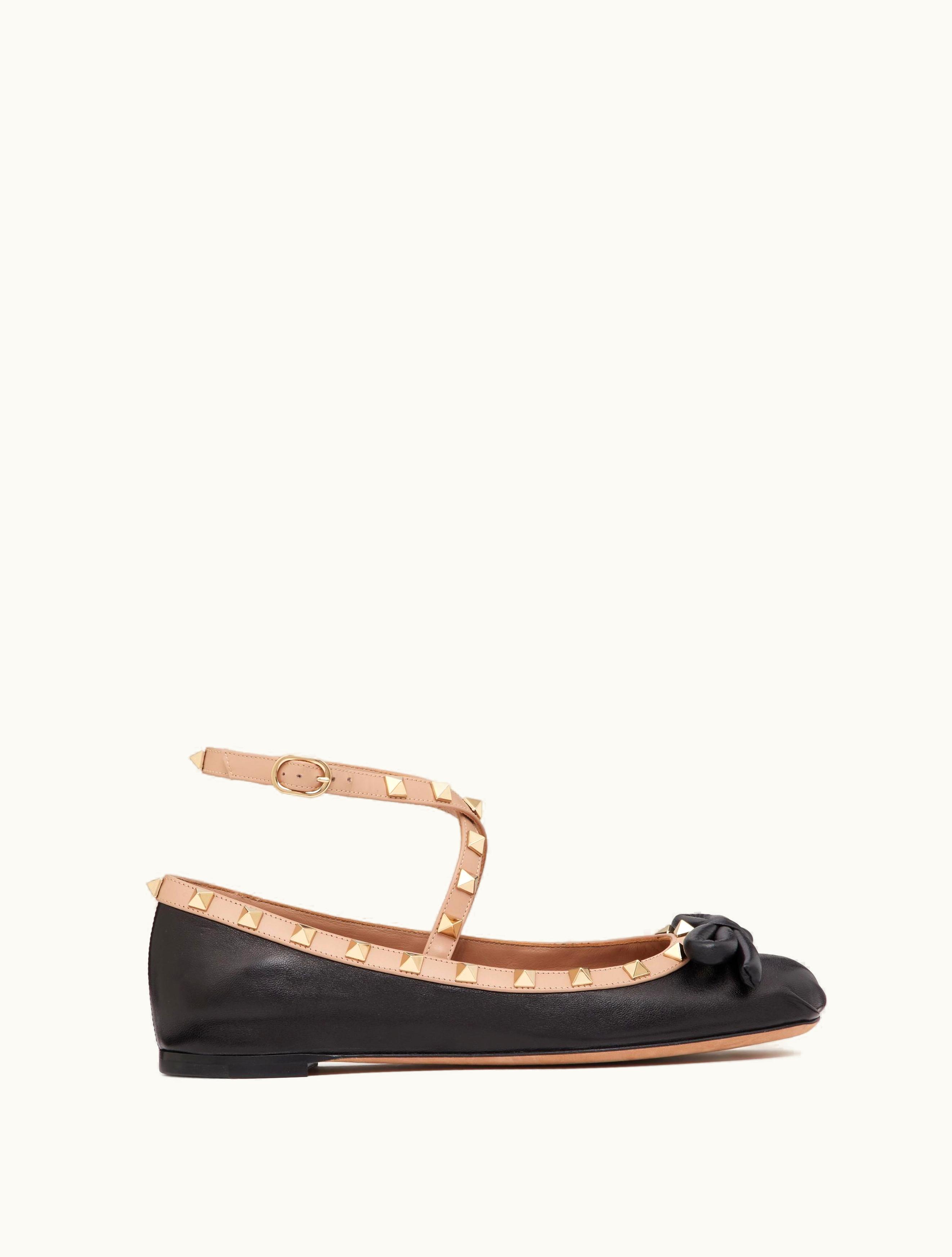 Valentino Valentino Rockstud Ballerina In Nappa Leather For Woman In Black