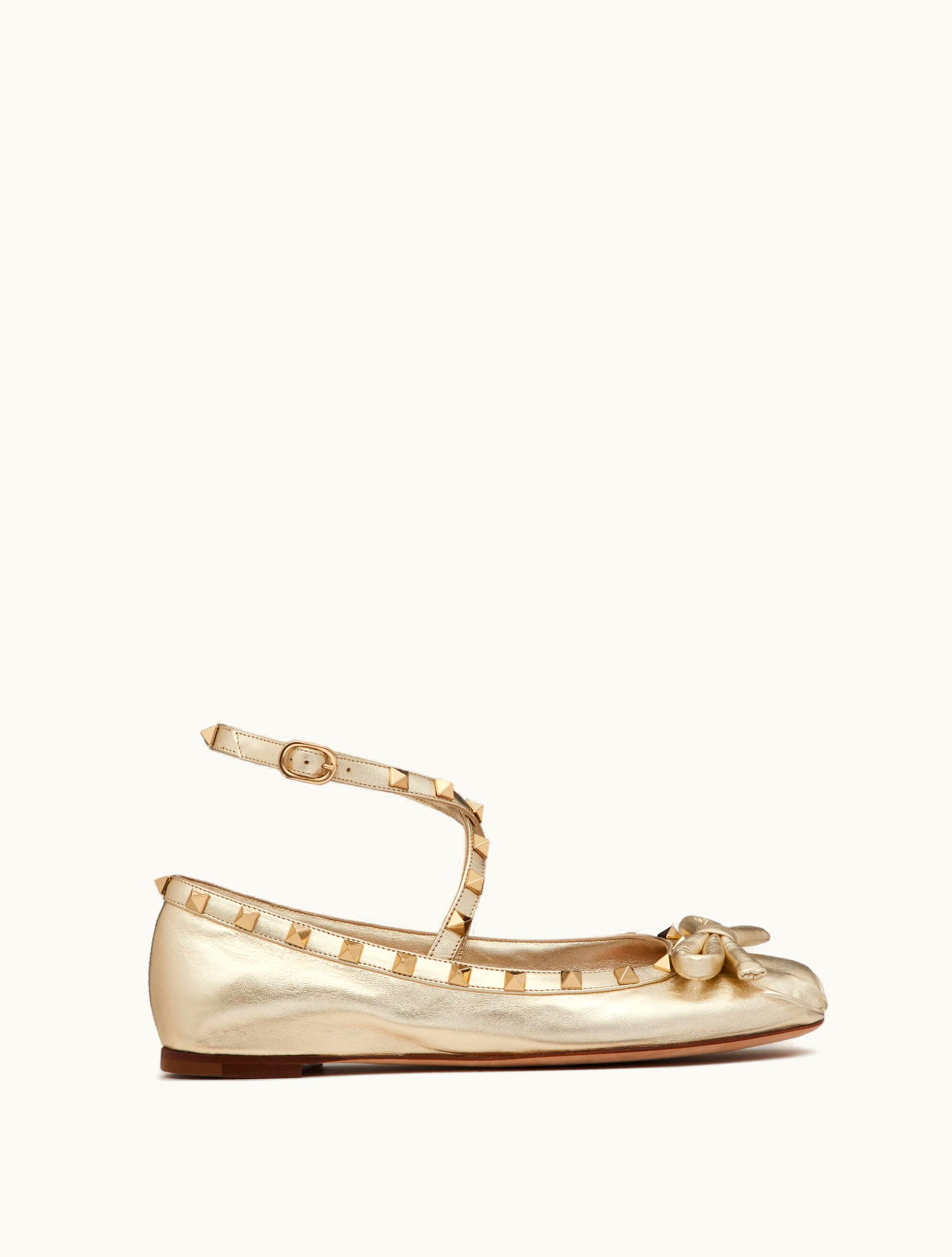 Valentino Valentino Rockstud Laminated Nappa Leather Ballerina For Woman In Platinum