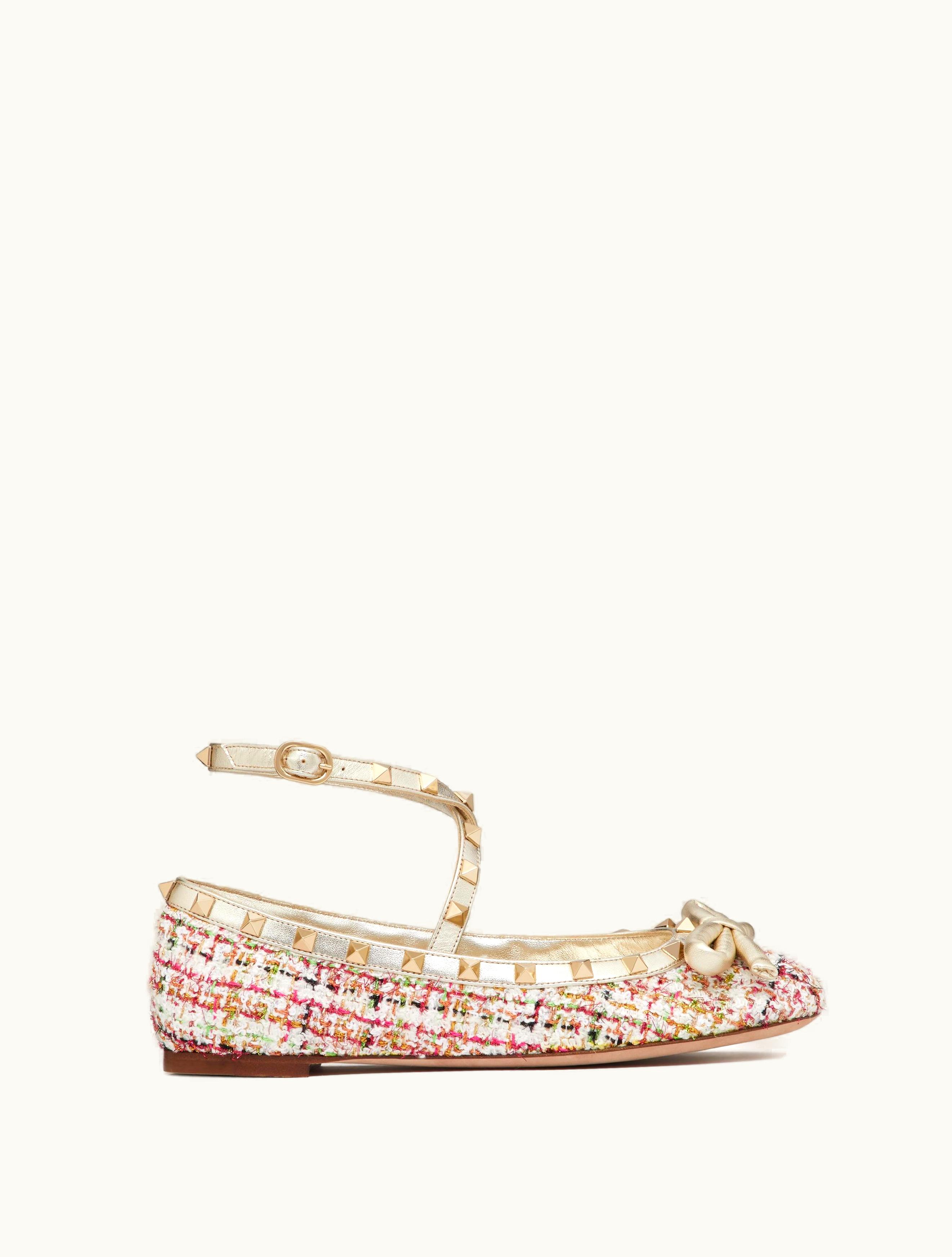 Valentino Valentino Rockstud Tweed Ballerina For Woman In Rose Cannelle