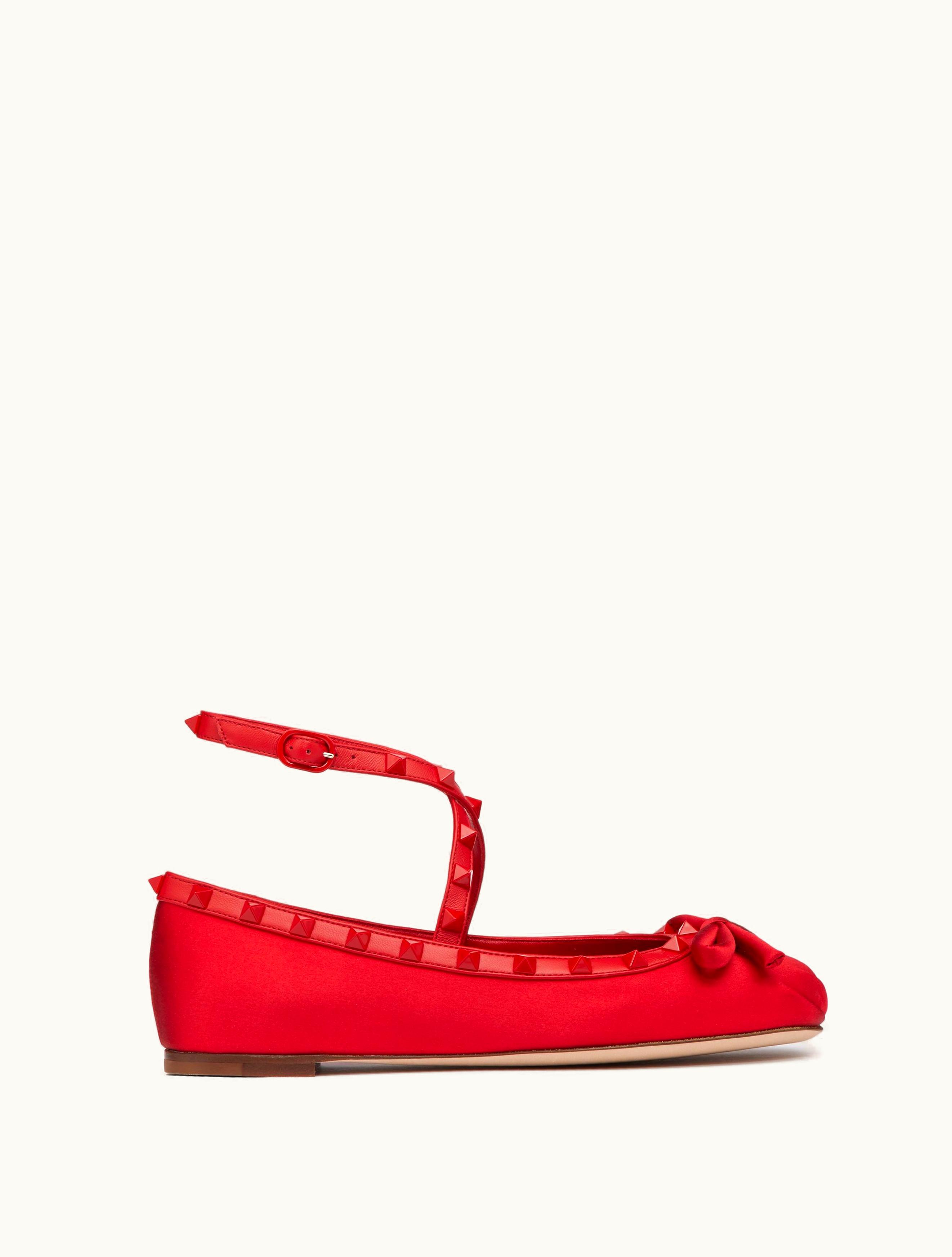 Valentino Valentino Rockstud Satin Ballerinas With Tone-on-tone Studs For Woman In Rouge Pur