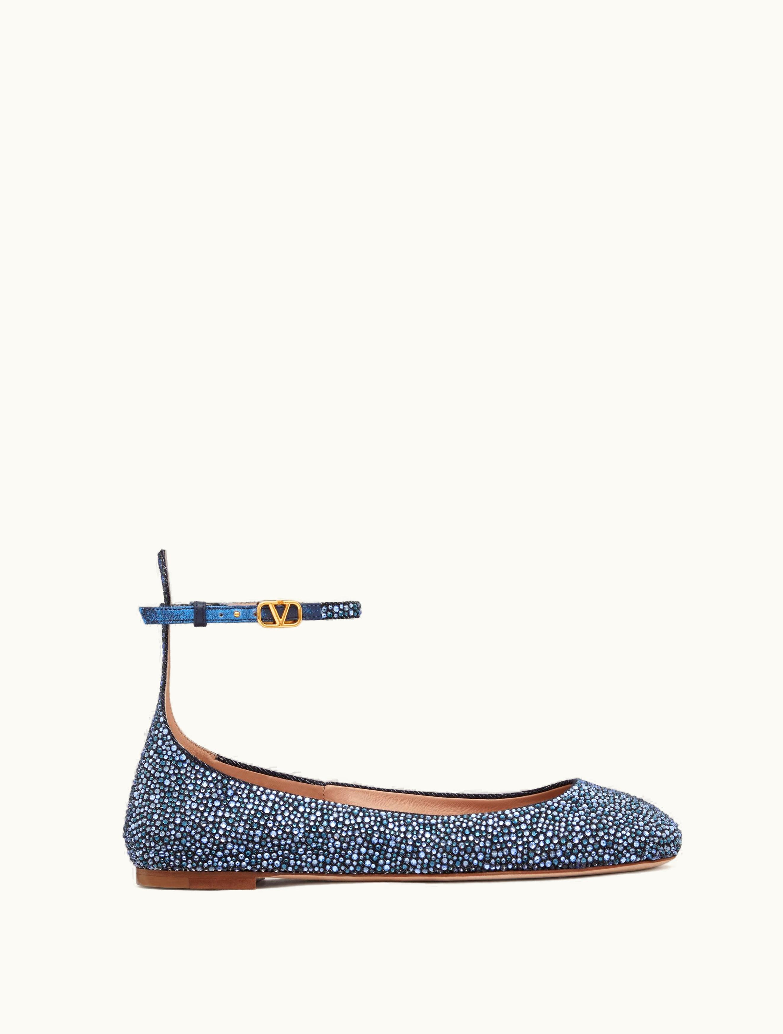 Valentino Valentino Garavani Tan-go Ballerina With Crystal Appliqués For Woman In Blue