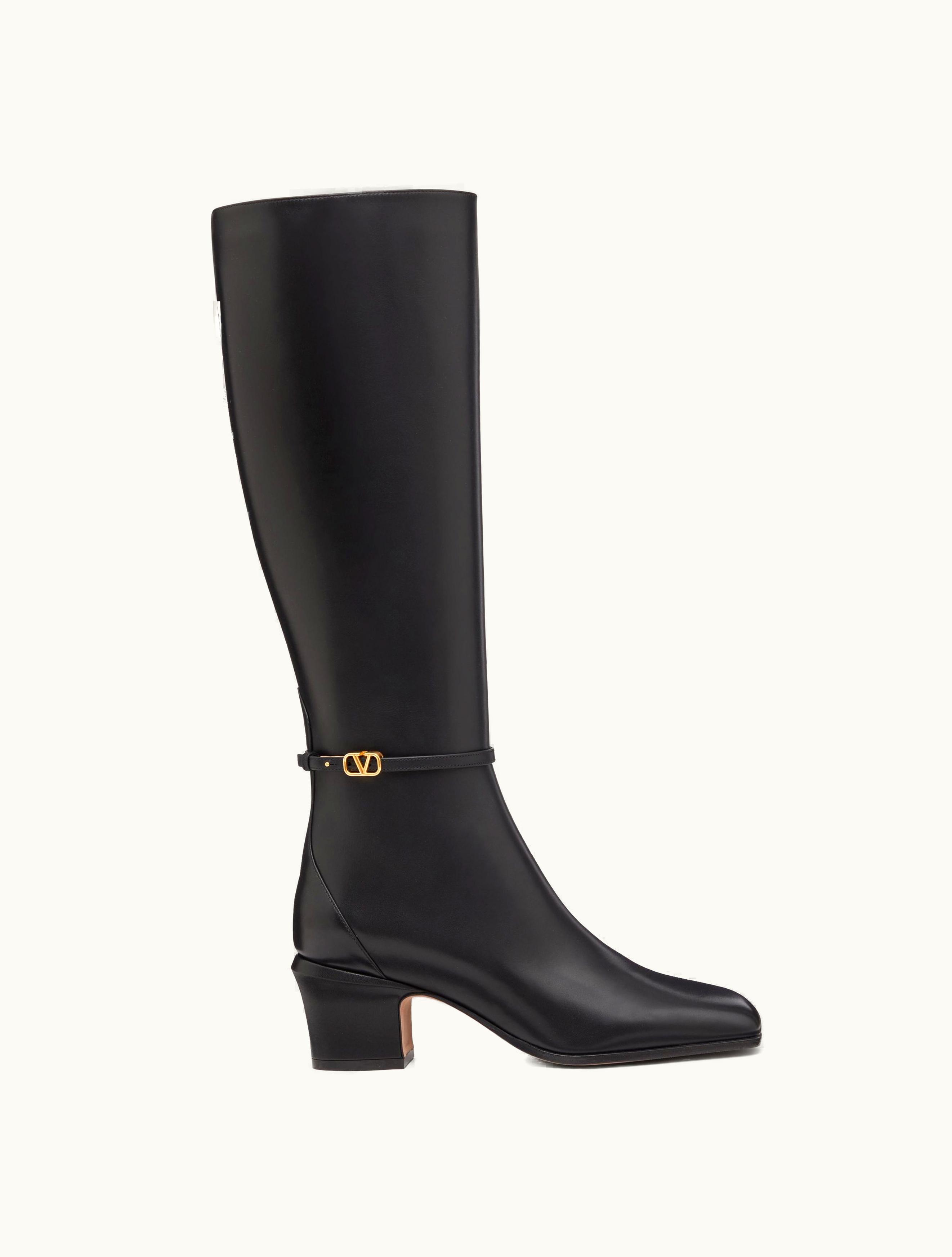 Valentino Valentino Garavani Tan-go Boot In Calfskin Leather 60mm For Woman In Black