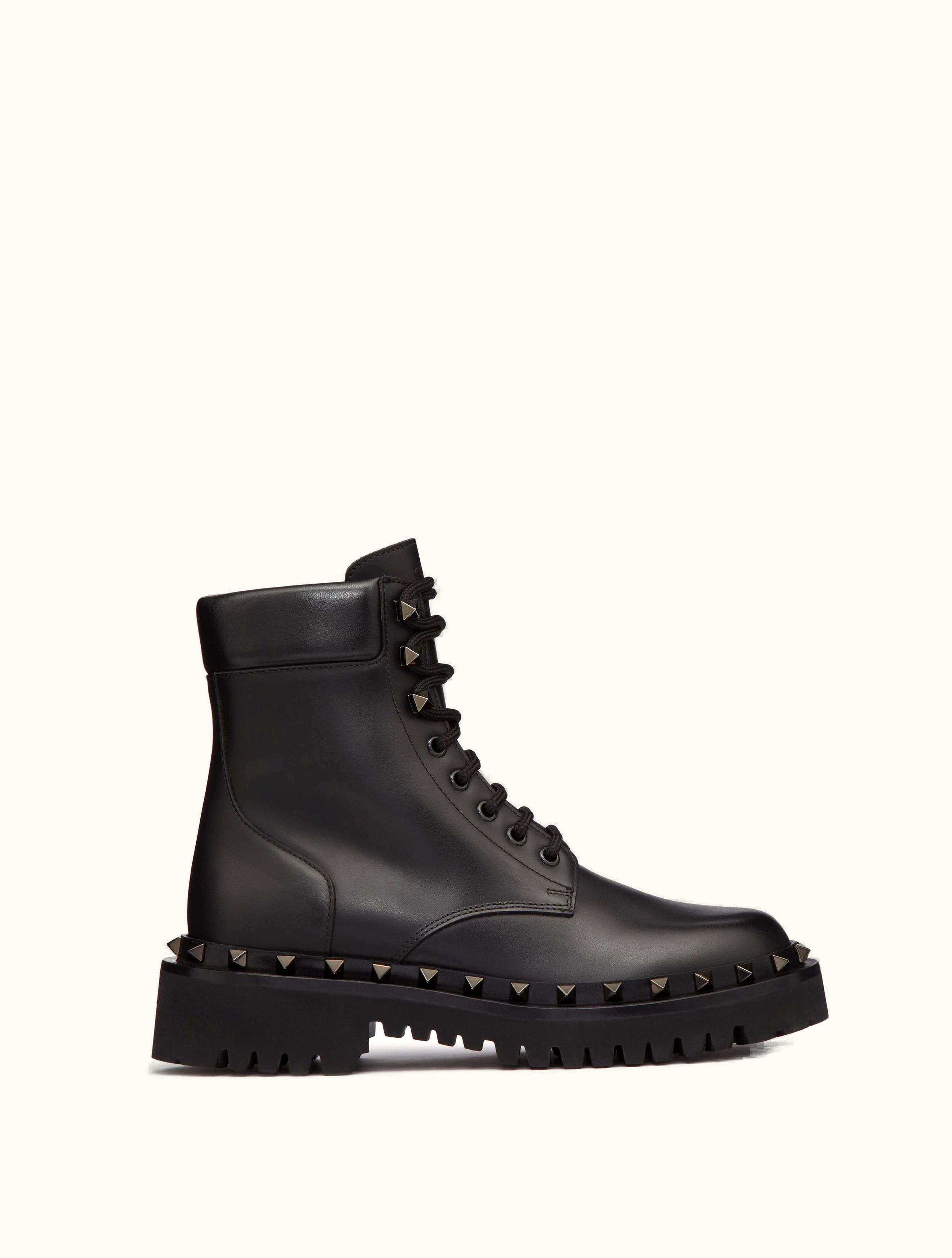 Valentino Valentino Rockstud Calfskin Combat Boot With Matching Studs 50mm For Woman In Black