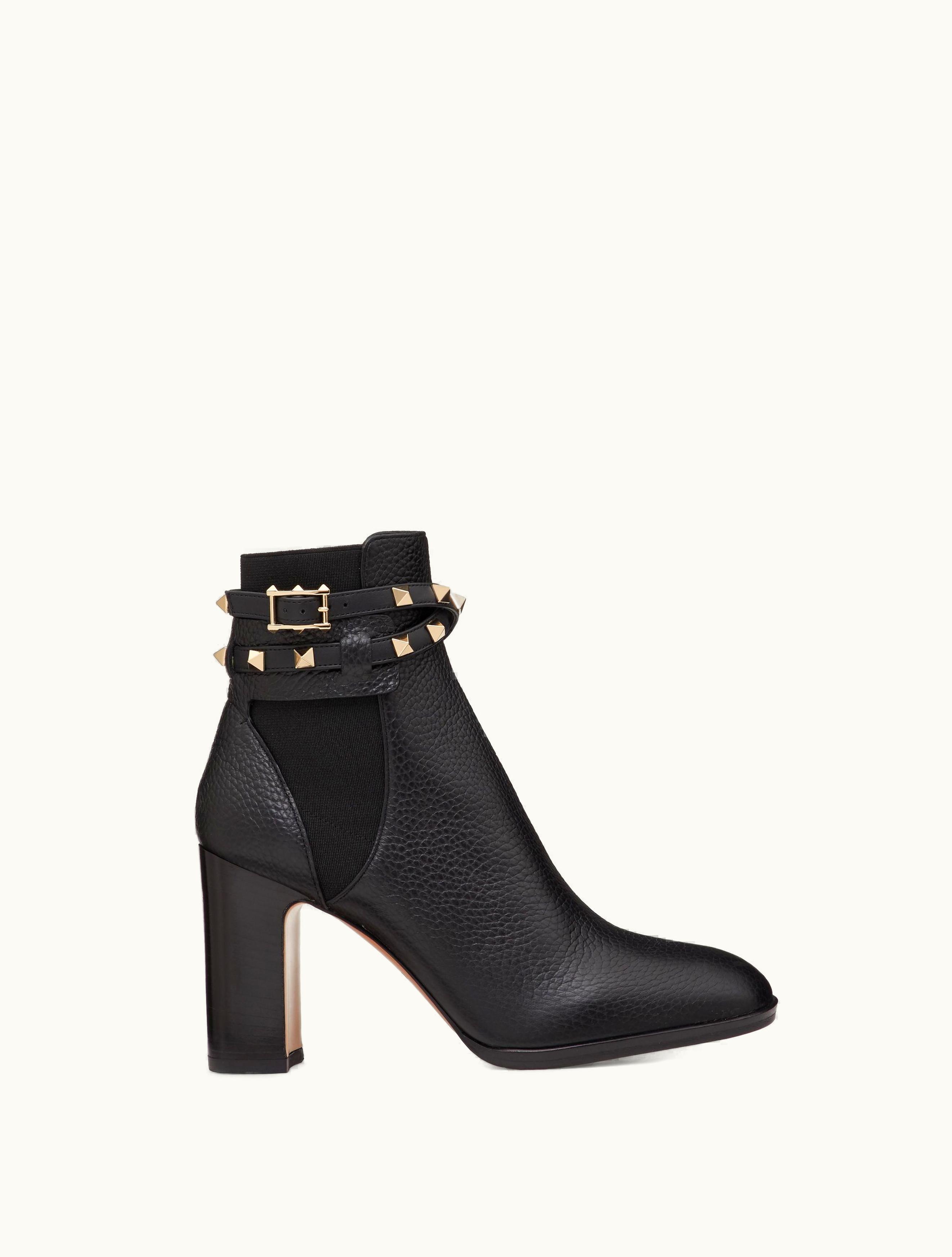 Valentino Valentino Rockstud Grainy Calfskin Ankle Boot 90 MM For Woman In Black