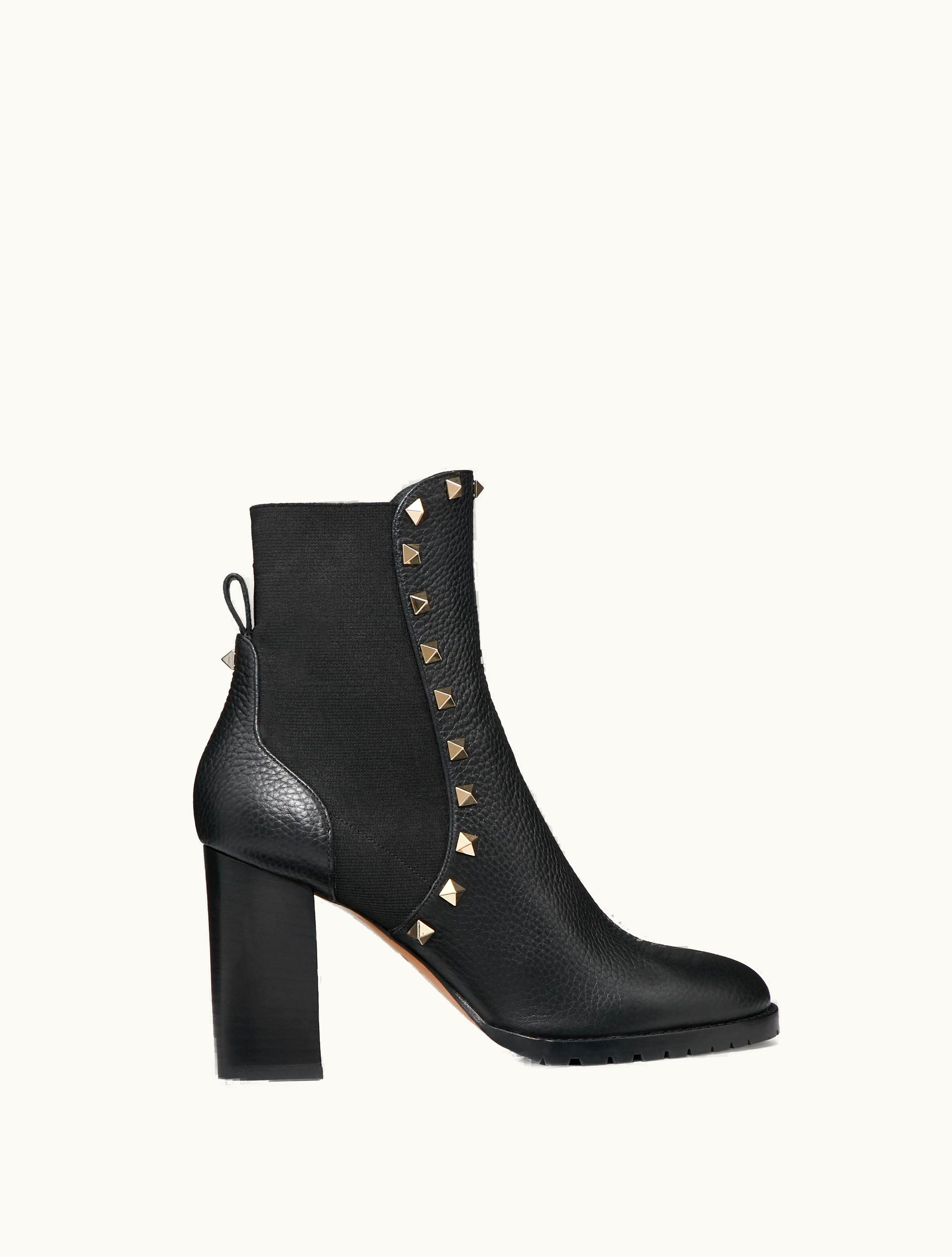 Valentino Valentino Rockstud Grainy Calfskin Ankle Boot 80 MM For Woman In Black
