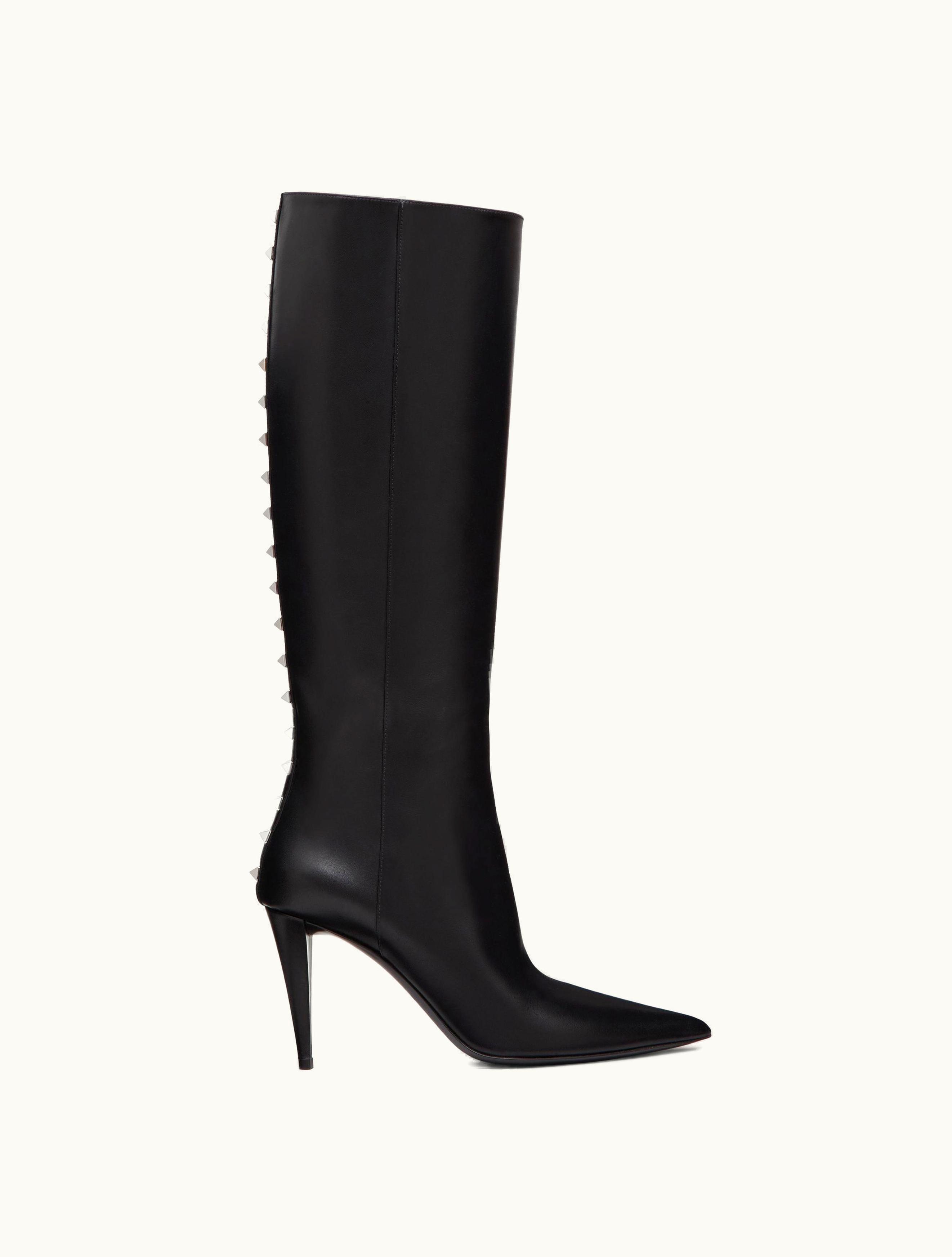 Valentino Valentino Rockstud Calfskin Boot 90 MM For Woman In Black