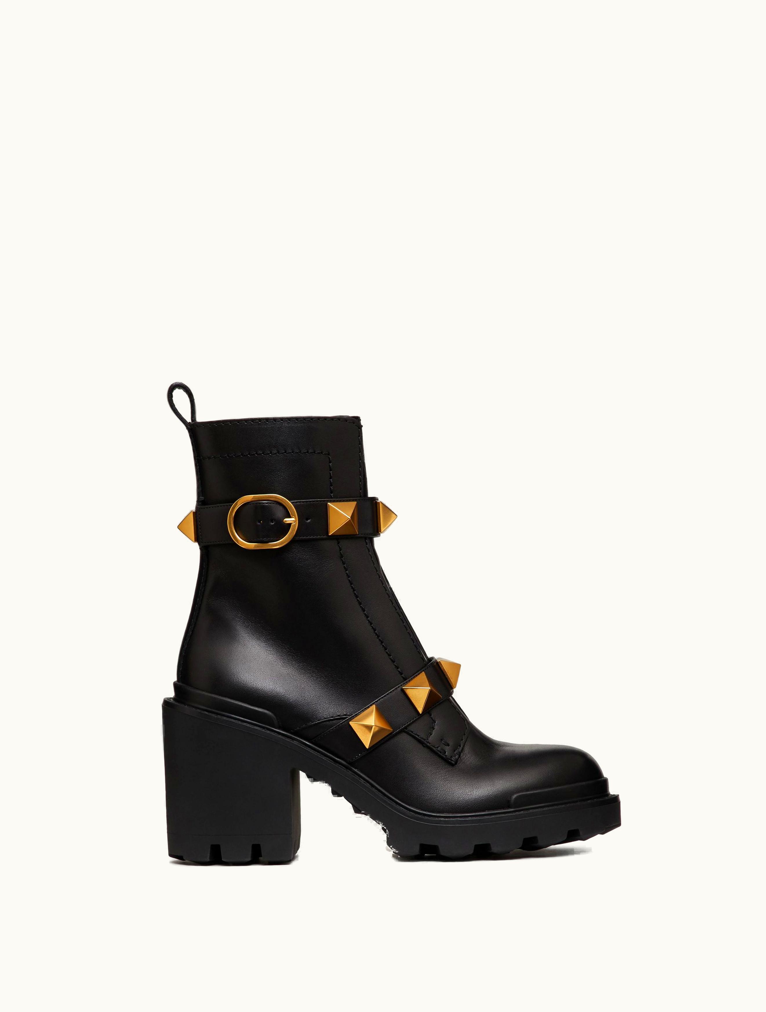 Valentino Valentino Roman Stud Calfskin Combat Boot 85mm For Woman In Black