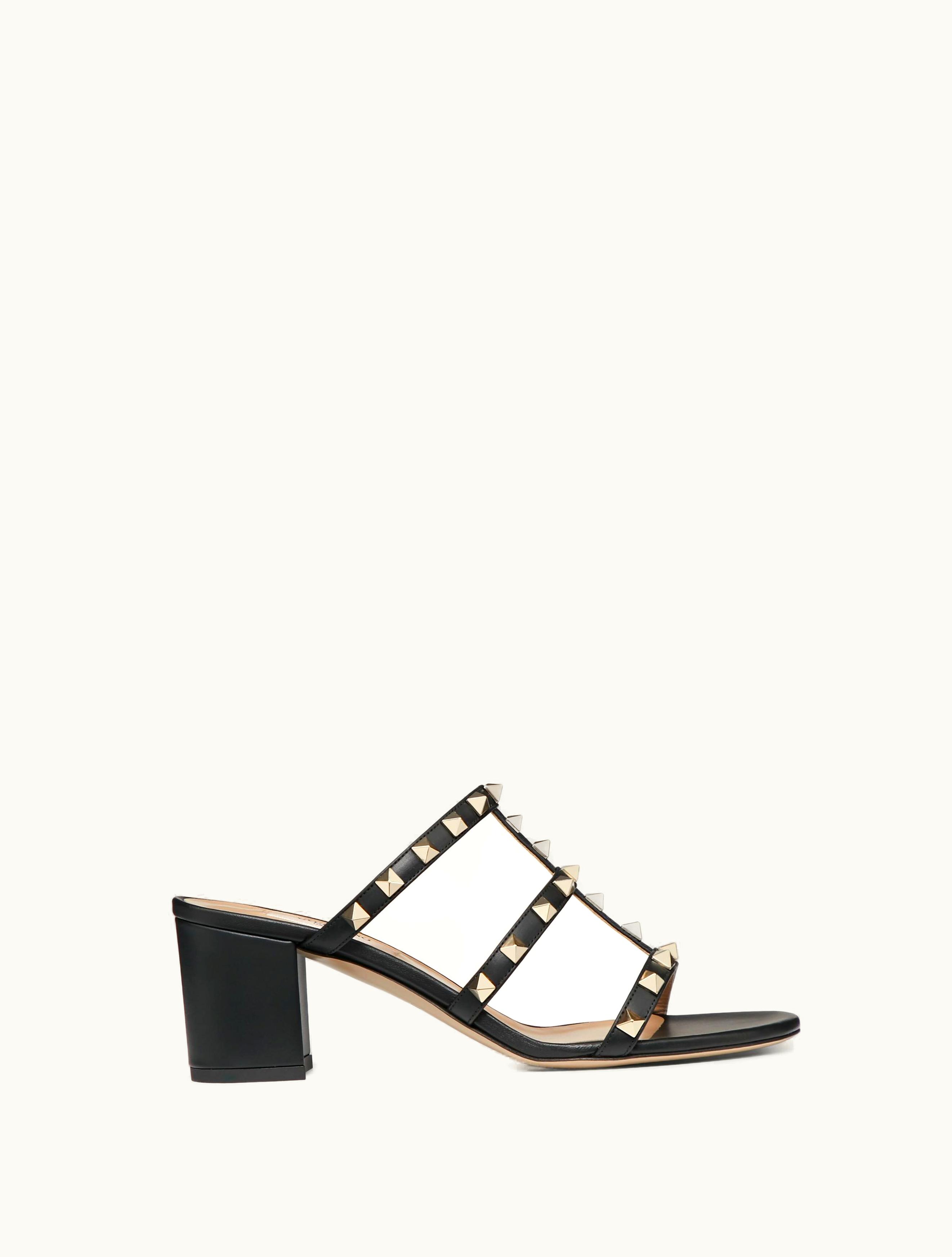 Valentino Valentino Rockstud Calfskin Leather Slide Sandal 60 MM For Woman In Black