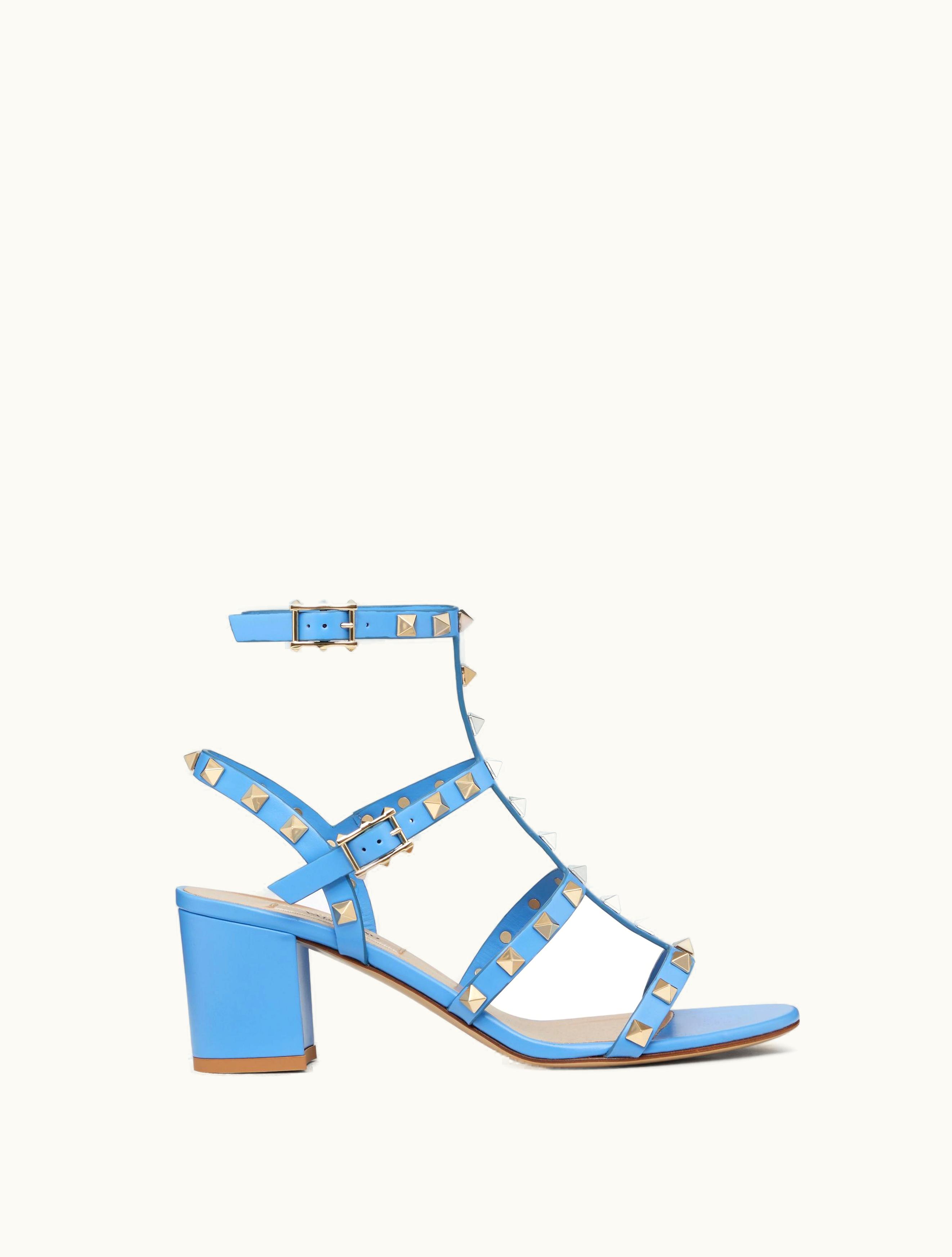 Valentino Valentino Rockstud Calfskin Ankle Strap Sandal 60 MM For Woman In Poudre