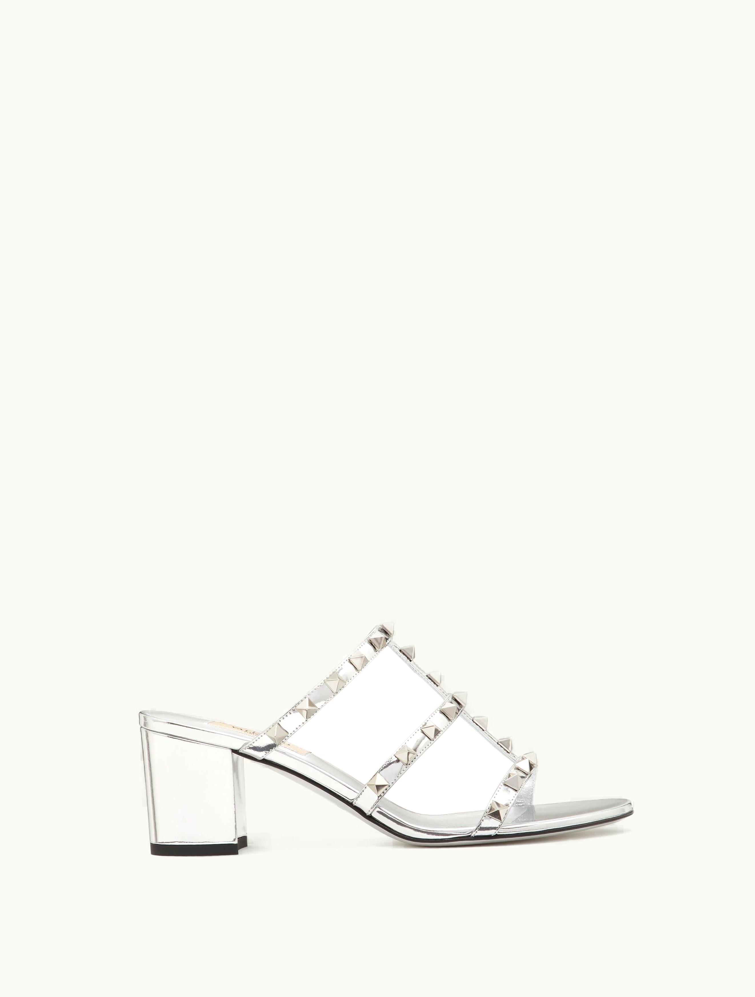 Valentino Valentino Rockstud Mirror-effect Slide Sandal 60mm For Woman In Silver