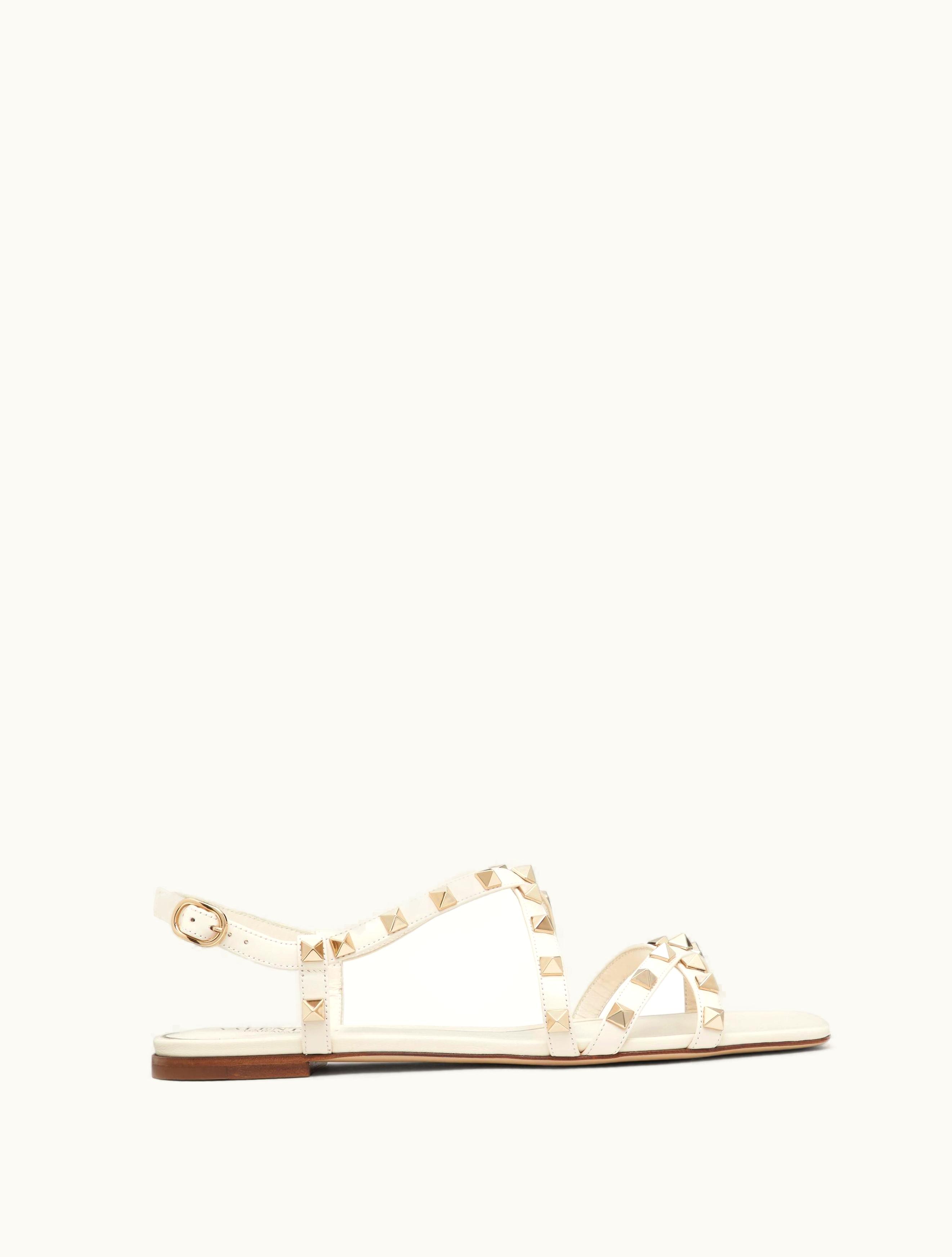 Valentino Valentino Calfskin Rockstud Sandal With Straps For Woman In Light Ivory
