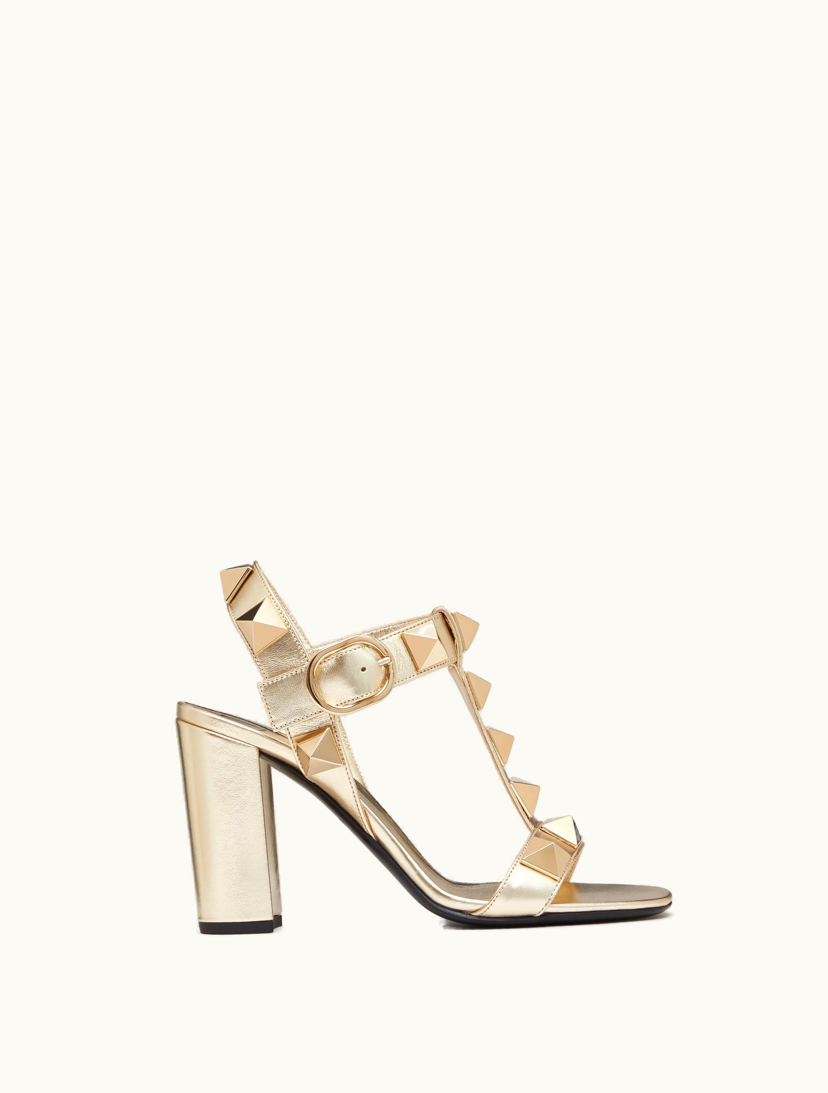 Valentino Valentino Roman Stud Metallic Nappa Leather And Matching Stud Sandal 90mm For Woman In Platinum