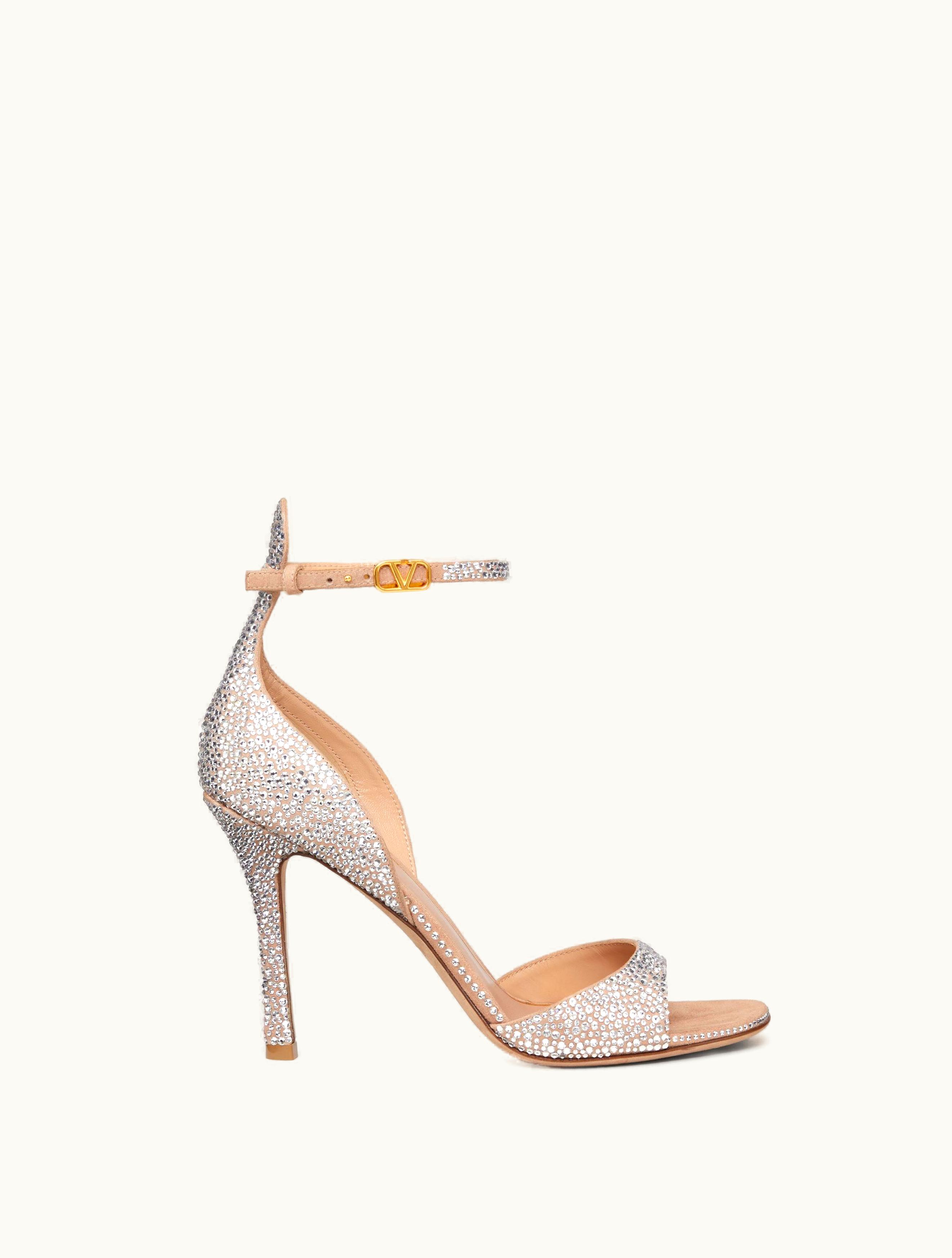 Valentino Valentino Garavani Tan-go Sandal With Crystals 100mm For Woman In Crystal / Rose Cannelle