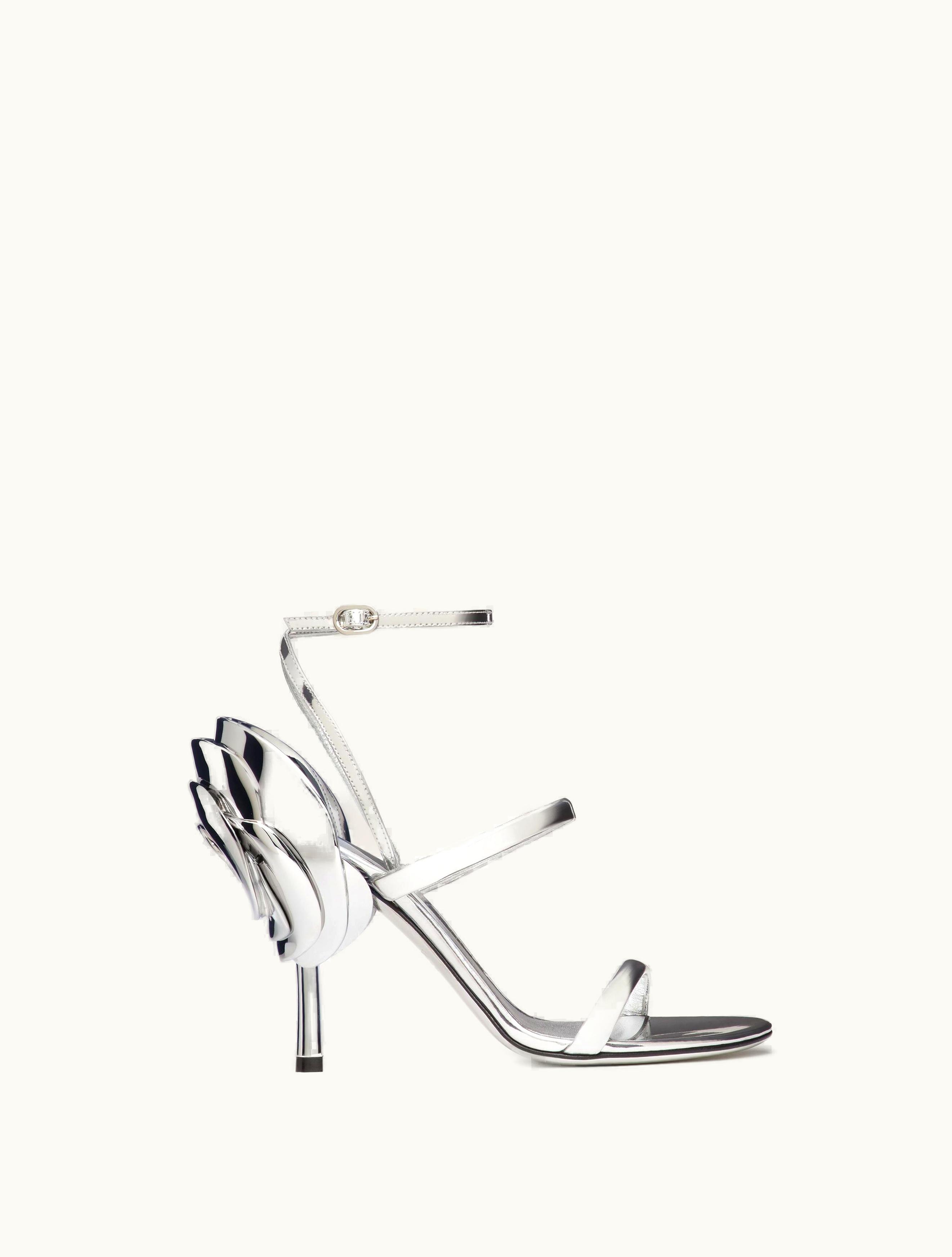 Valentino Valentino Roserouche Sandal 1990 In Mirror-effect Calfskin 100mm For Woman In Silver