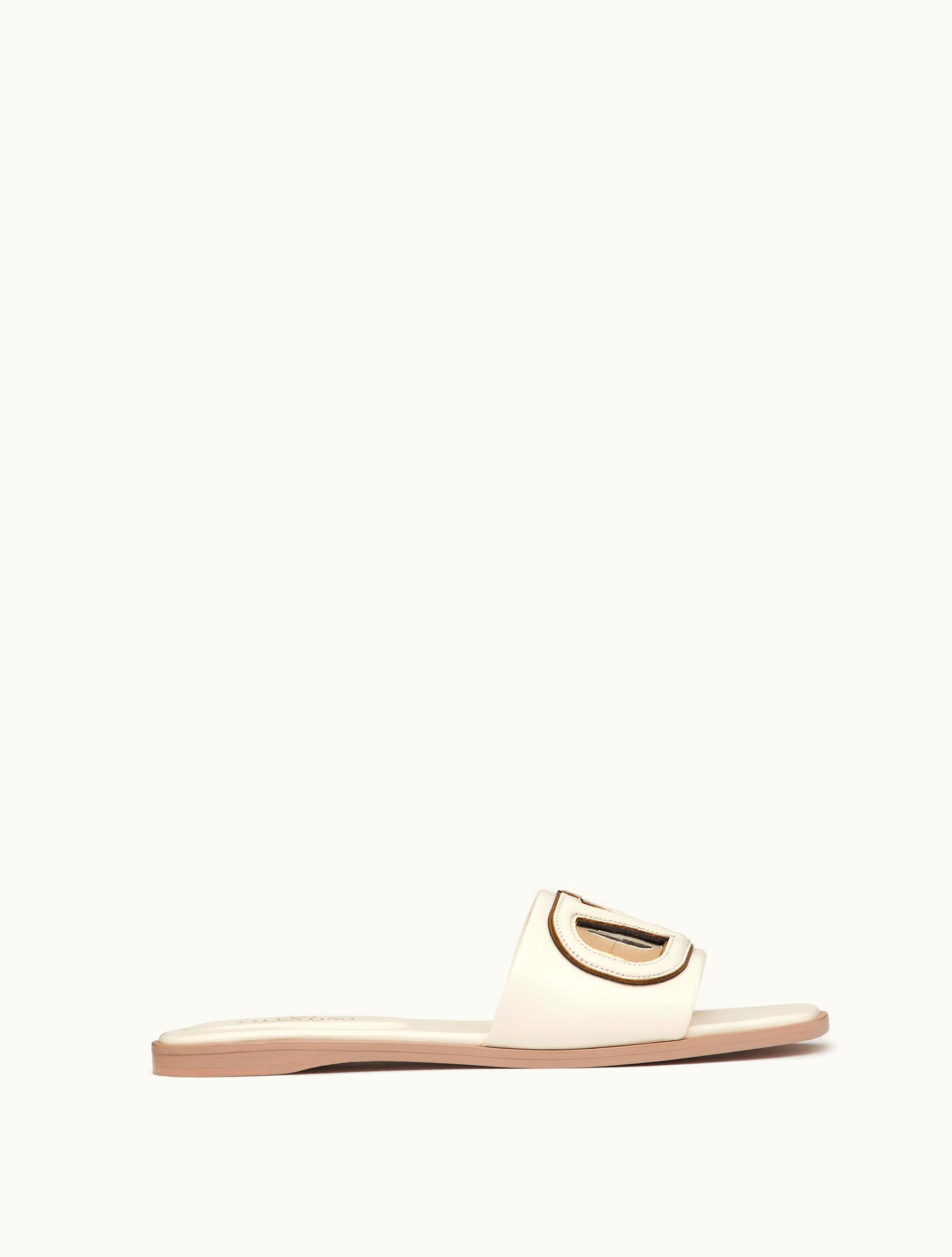 Valentino Valentino Vlogo Cut-out Calfskin Slide Sandal For Woman In Cedar Yellow / Antique Brass