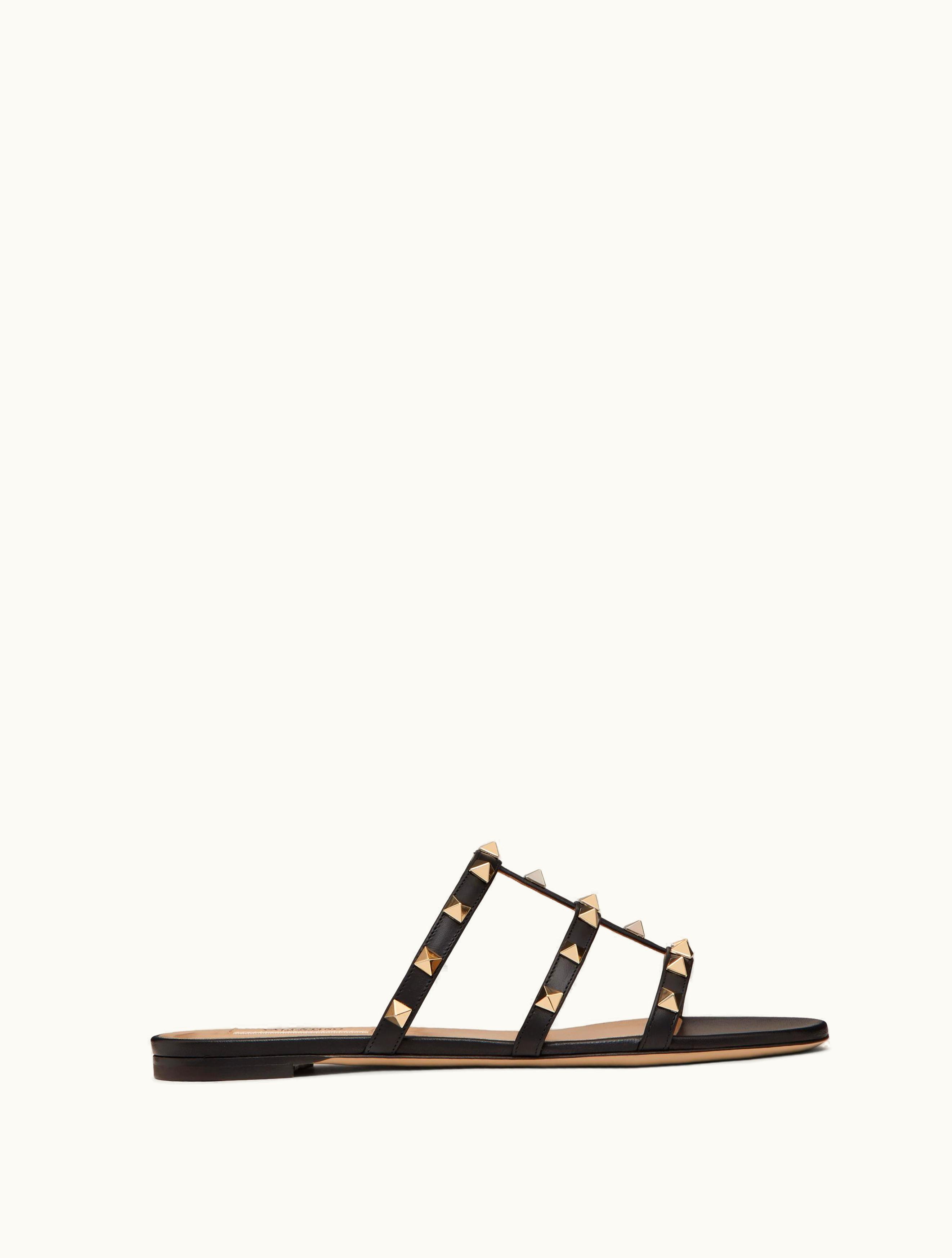 Valentino Valentino Rockstud Flat Slide Sandal For Woman In Black