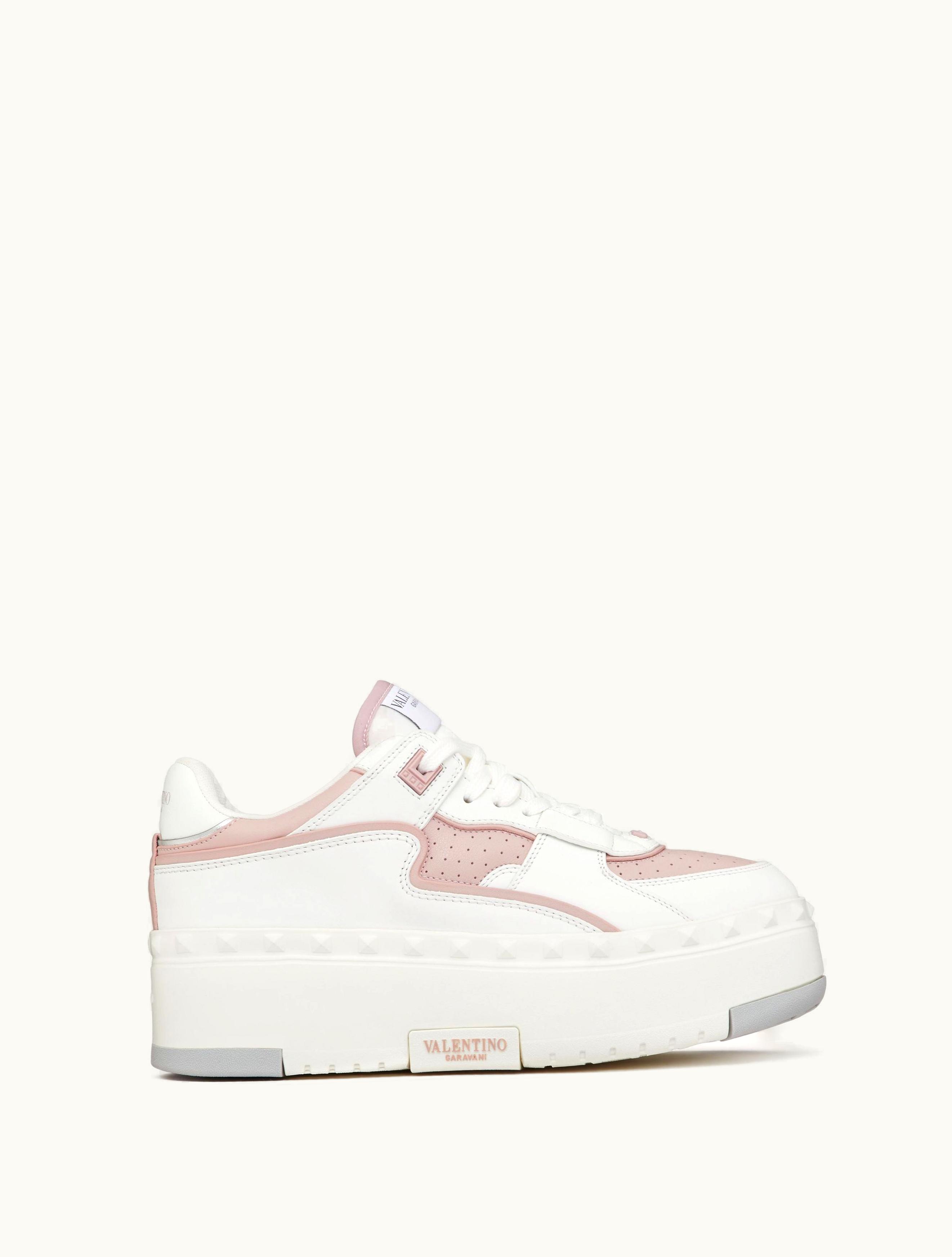 Valentino Valentino Freedots XL Calfskin Trainer For Woman In White / Rose / Silver