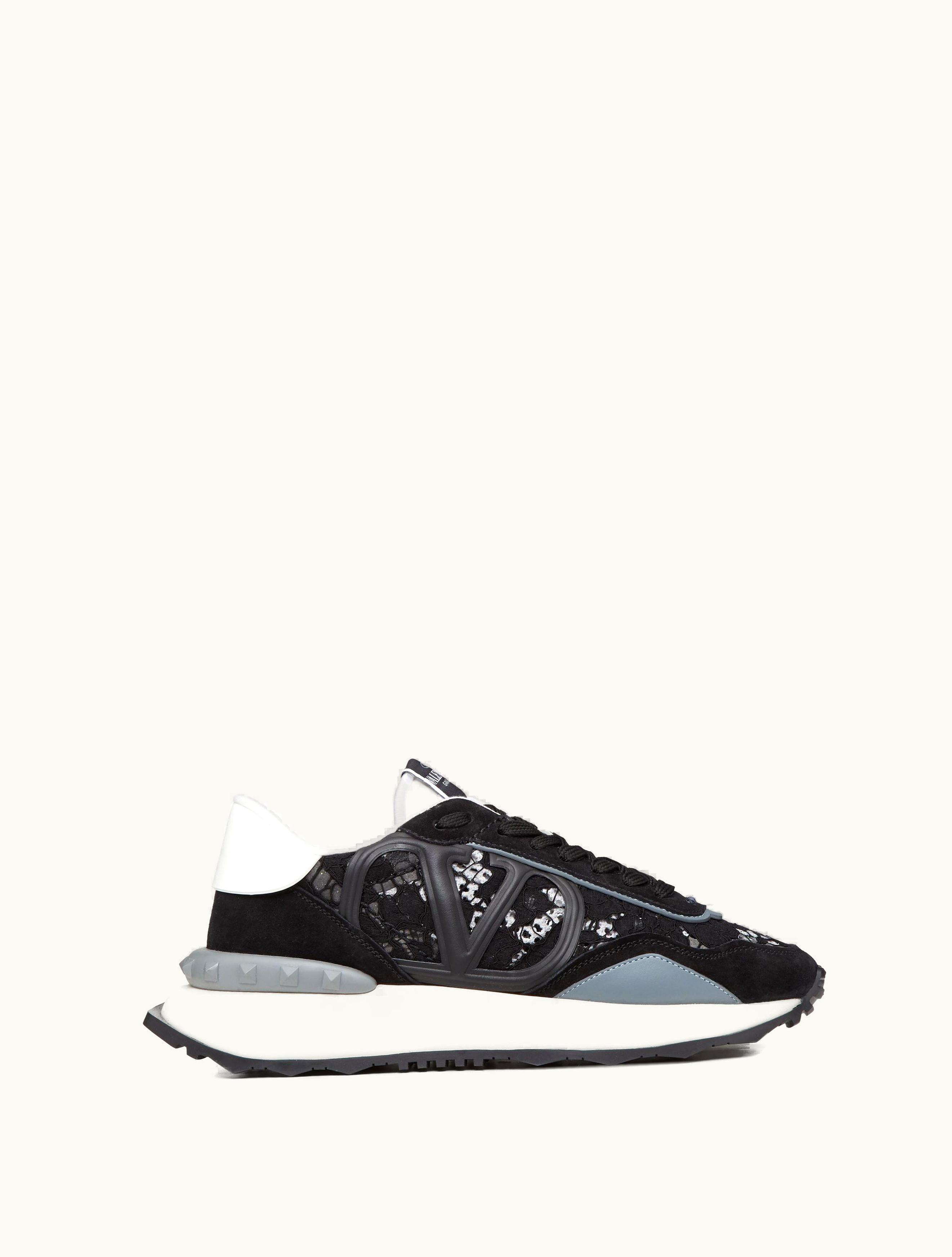 Valentino Valentino Lace And Mesh Lacerunner Trainer For Woman In Shocking Pink / Pink / Pure Red