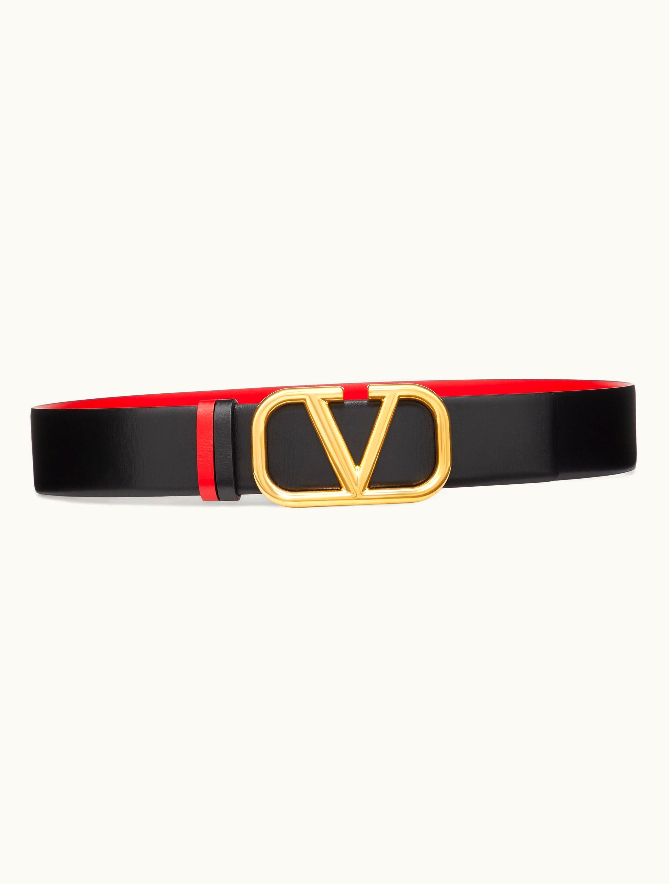 Valentino Valentino Reversible Vlogo Signature Belt In Glossy Calfskin 40 MM For Woman In Black / Pure Red