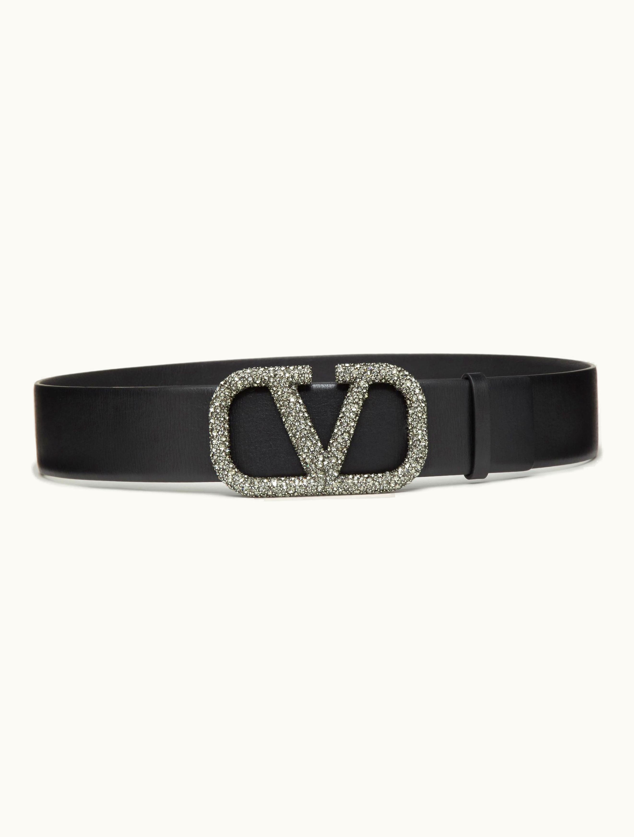 Valentino Valentino Vlogo Signature Belt In Glossy Calfskin 40mm For Woman In Black