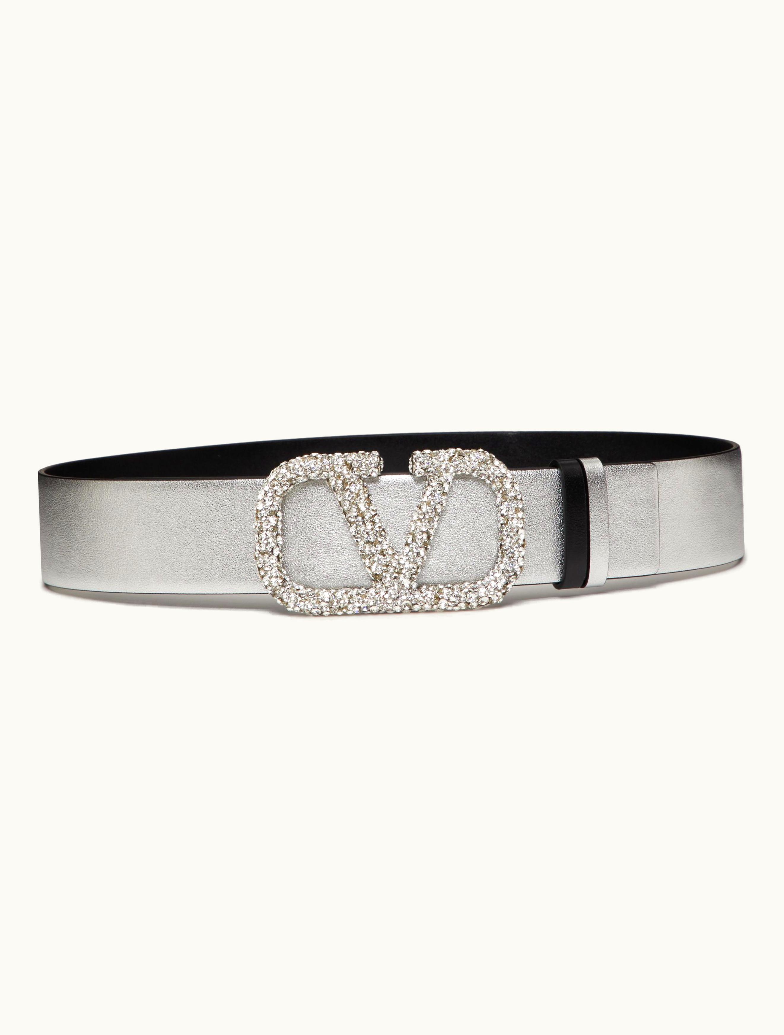 Valentino Valentino Reversible Vlogo Signature Belt In Metallic Calfskin 40 MM For Woman In Silver