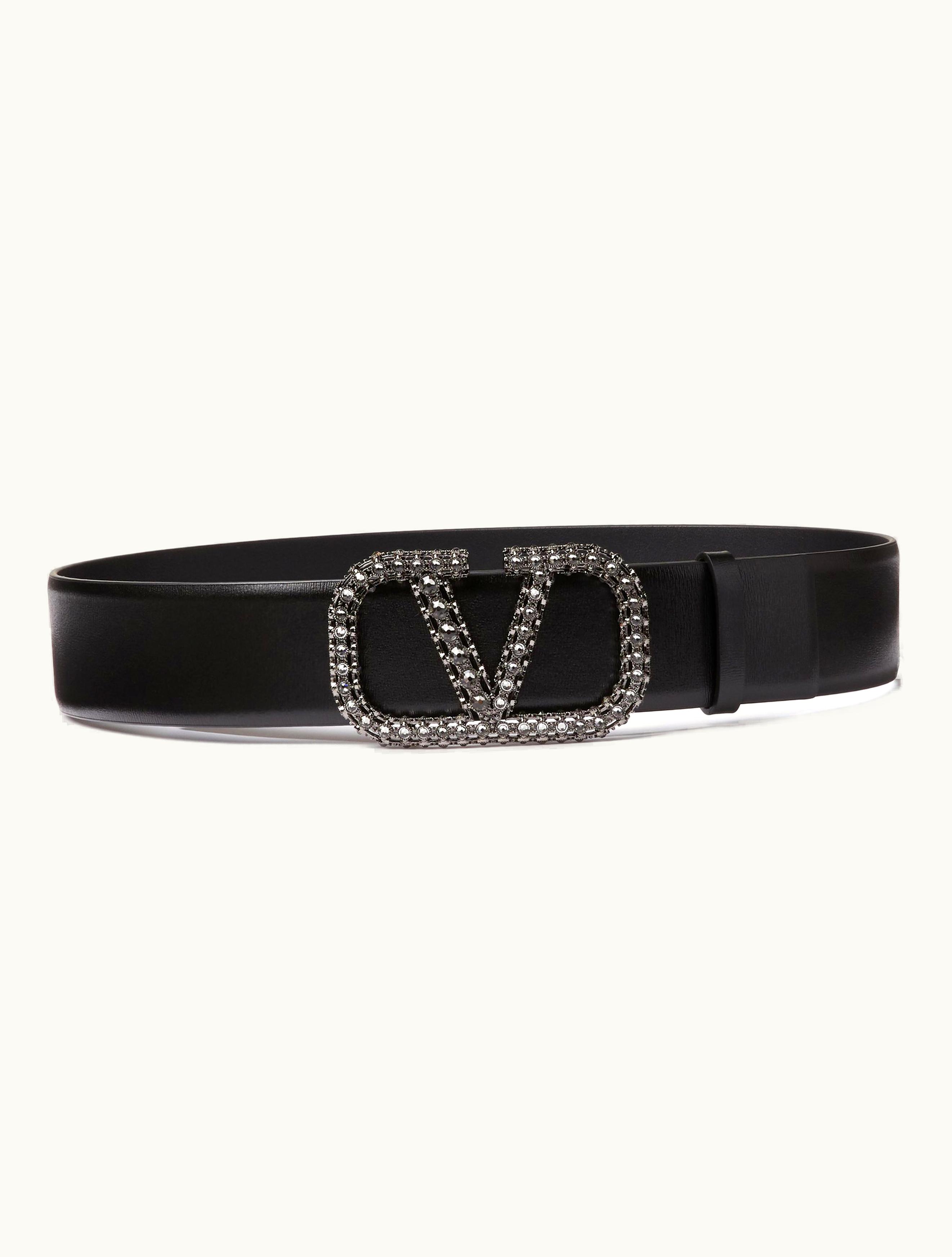 Valentino Valentino Vlogo Signature Belt In Shiny Calfskin 40mm For Woman In Black