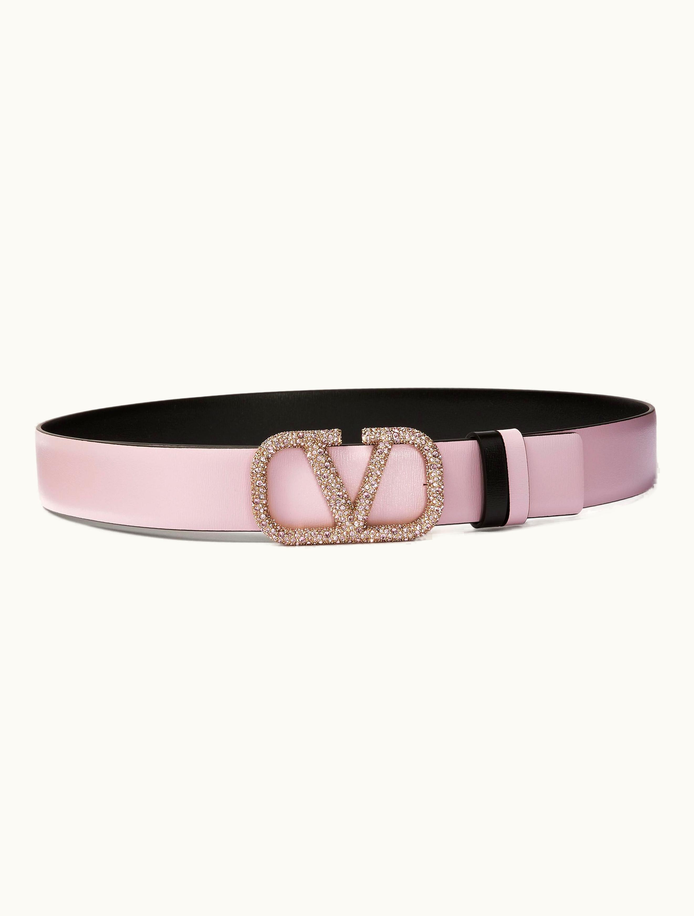 Valentino Valentino Vlogo Signature Reversible Shiny Calfskin Belt - 30mm / 1.2 In. For Woman In Water Lilac