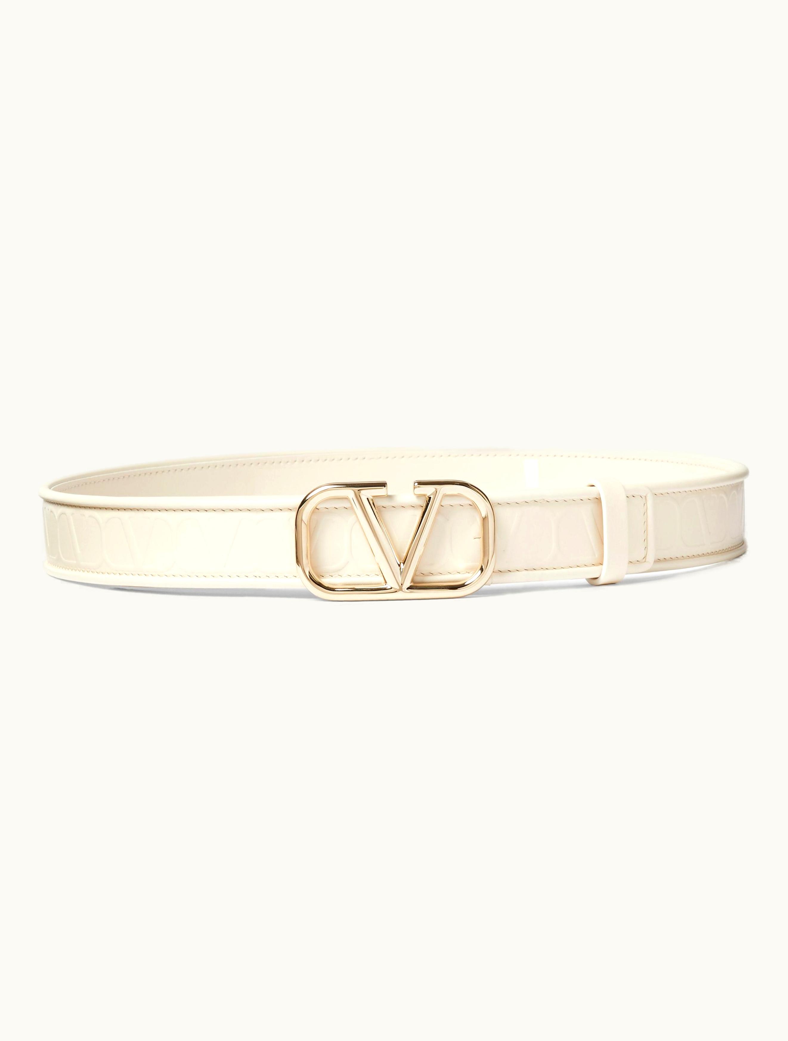 Valentino Valentino Garavani Leather Toile Iconographe Calfskin Belt 30 MM For Woman In Light Ivory