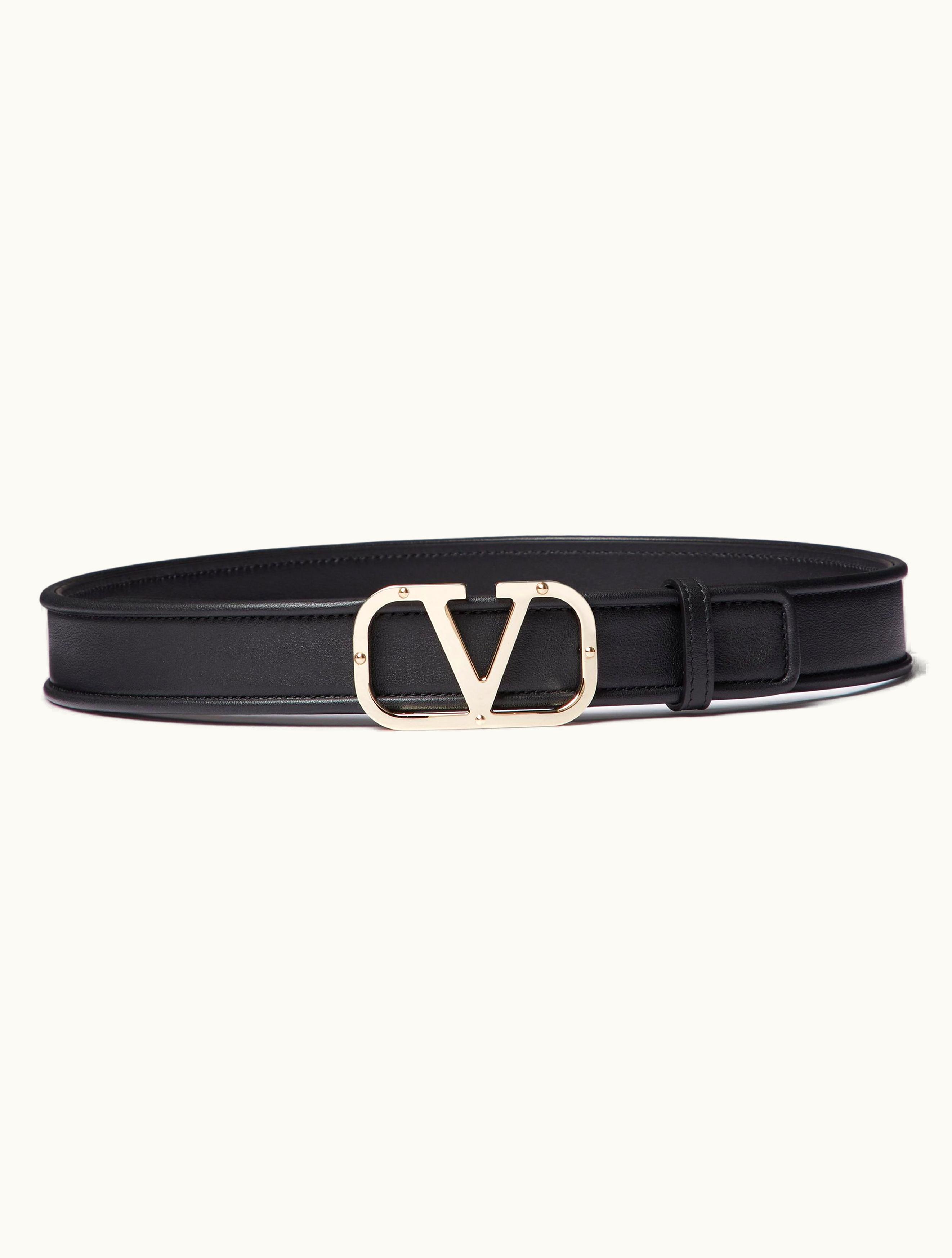 Valentino Valentino Vlogo Type Calfskin Belt 30 MM For Woman In Black