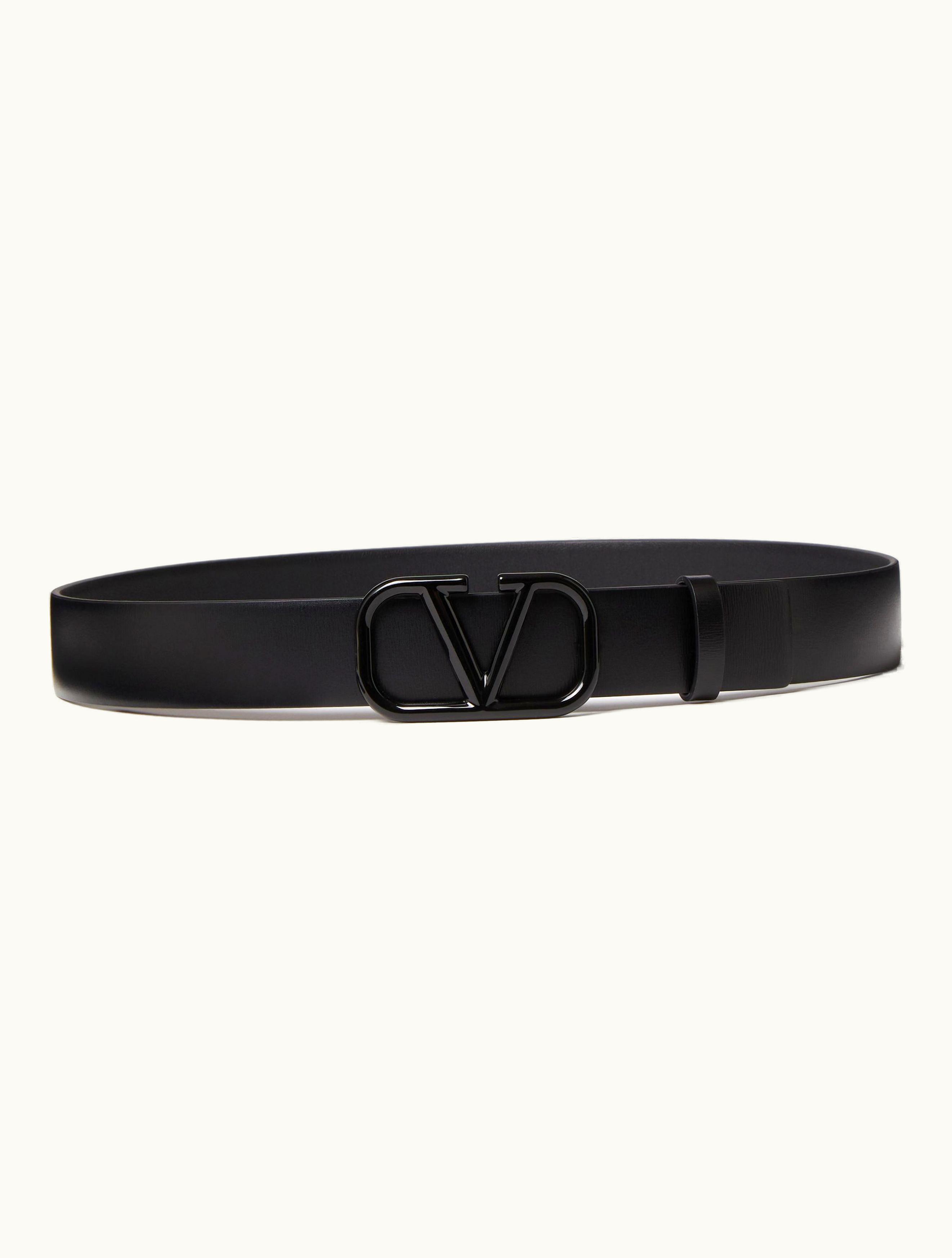 Valentino Valentino Vlogo Signature Belt In Shiny Calfskin 30mm For Woman In Black