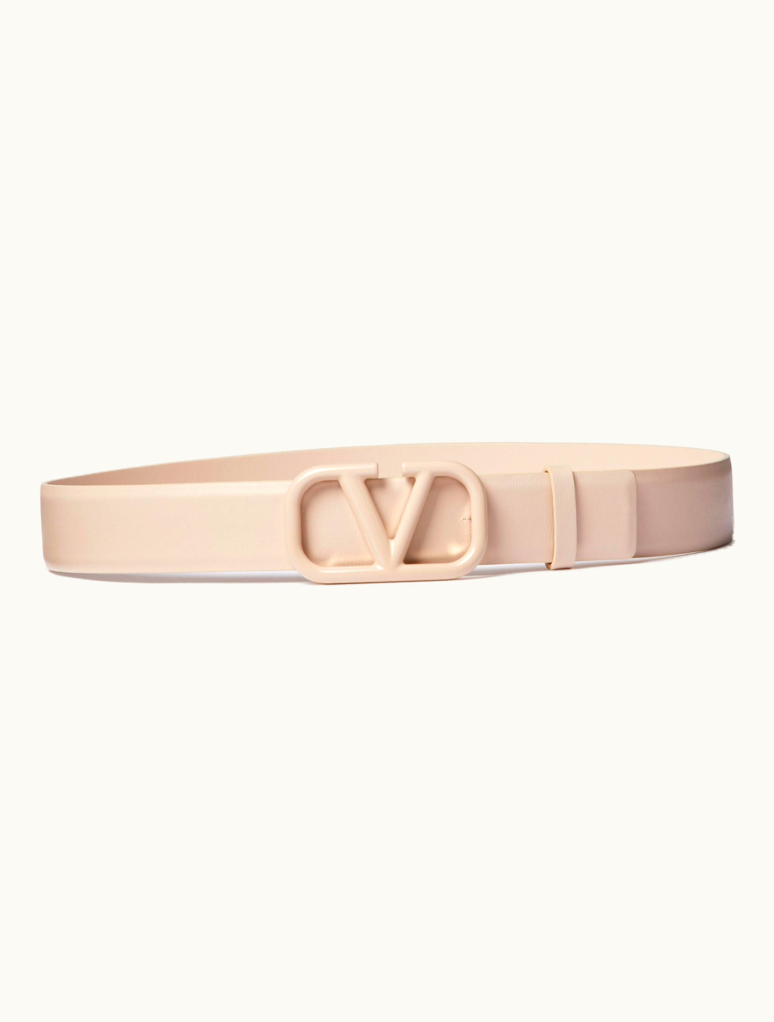 Valentino Valentino Vlogo Signature Belt In Shiny Calfskin 30mm For Woman In Fondant