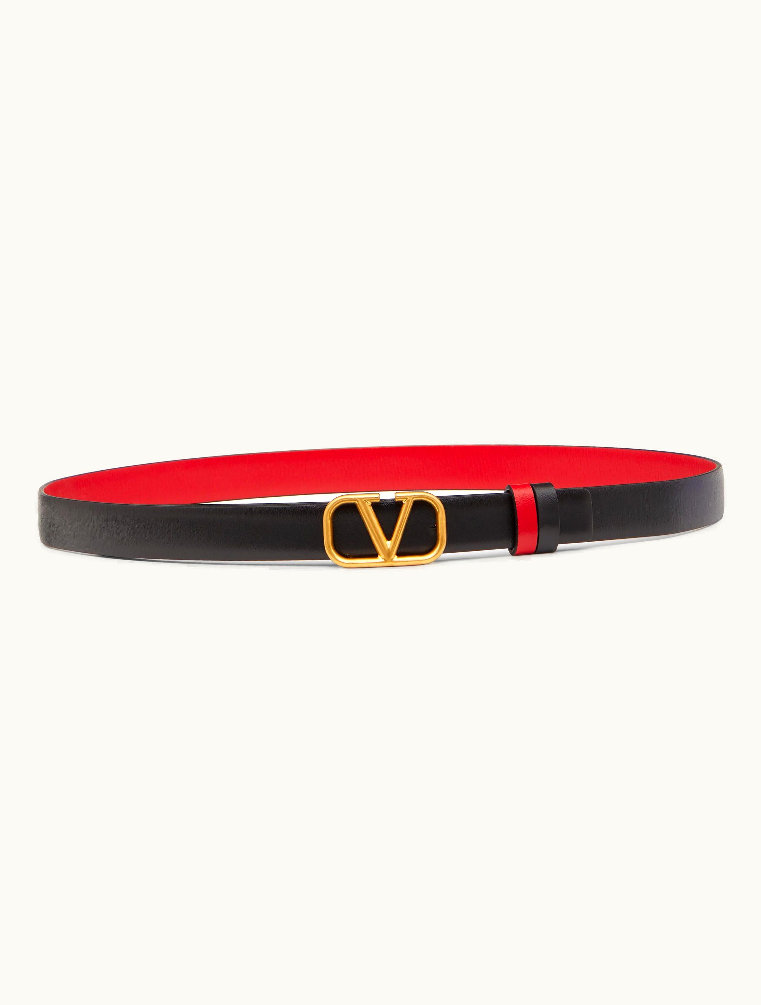 Valentino Valentino Reversible Vlogo Signature Belt In Glossy Calfskin 20 MM For Woman In Pink Pp / Black